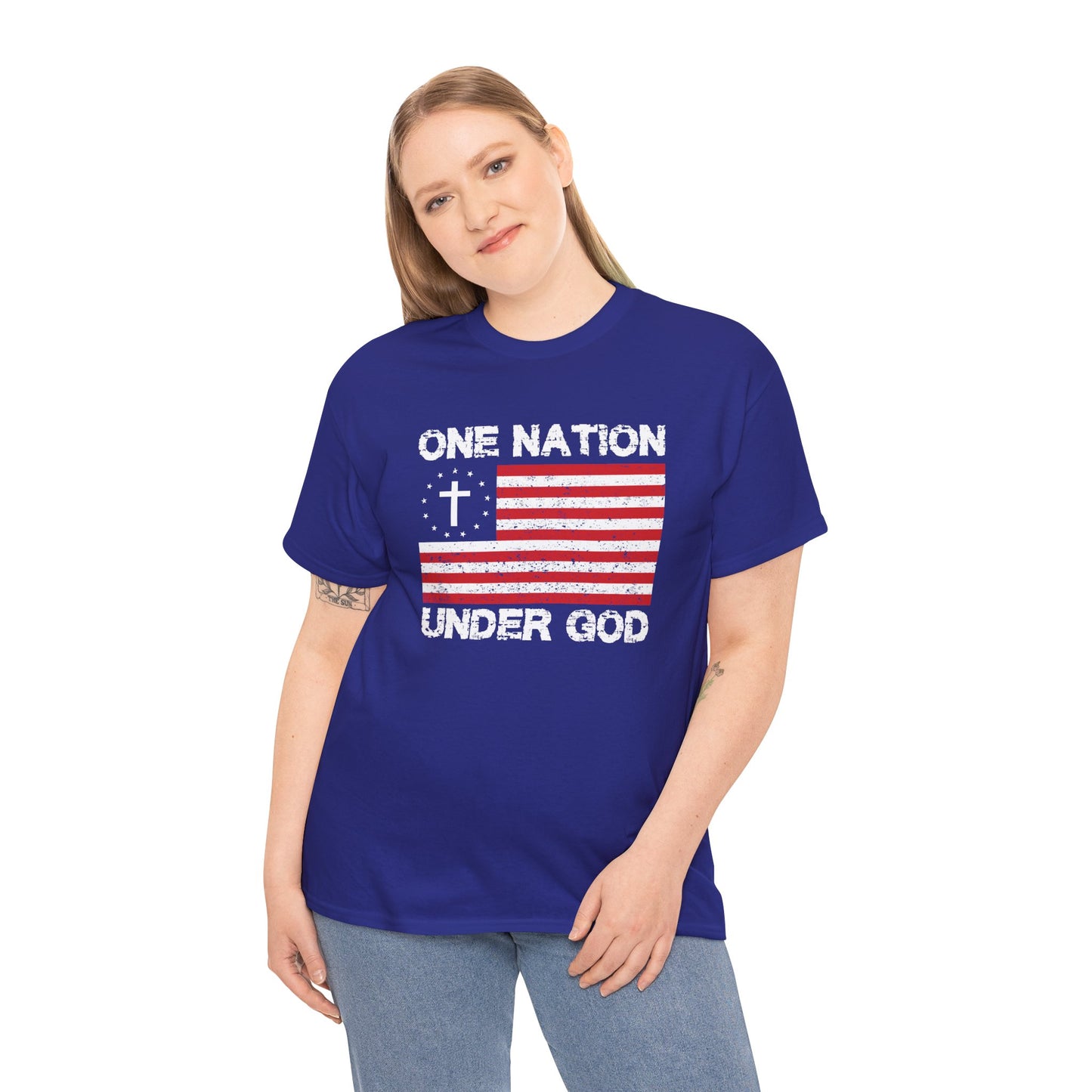 Christian Patriotic One Nation Under God T-Shirt Distressed American Flag with Cross Tee Faith & Freedom Shirt USA Flag Gift