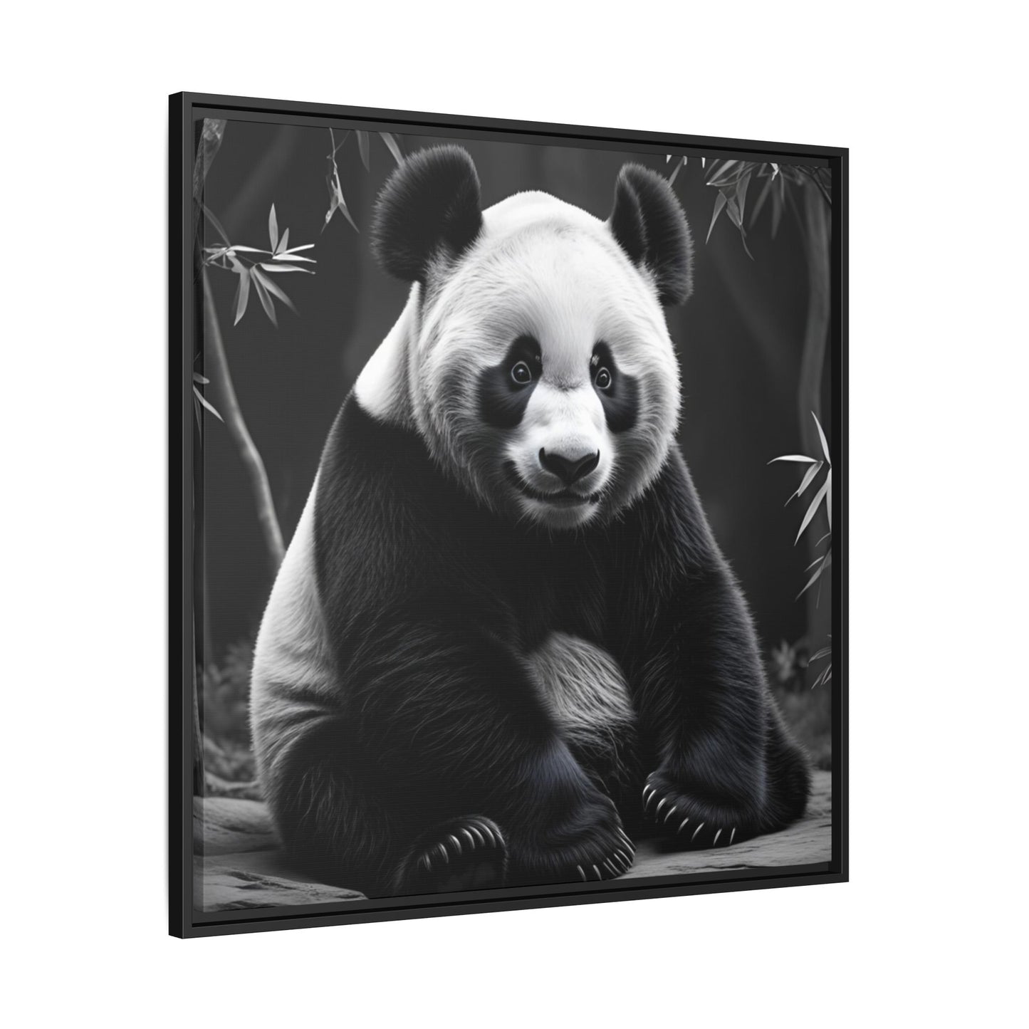 Framed artwork of a panda bear with a black border