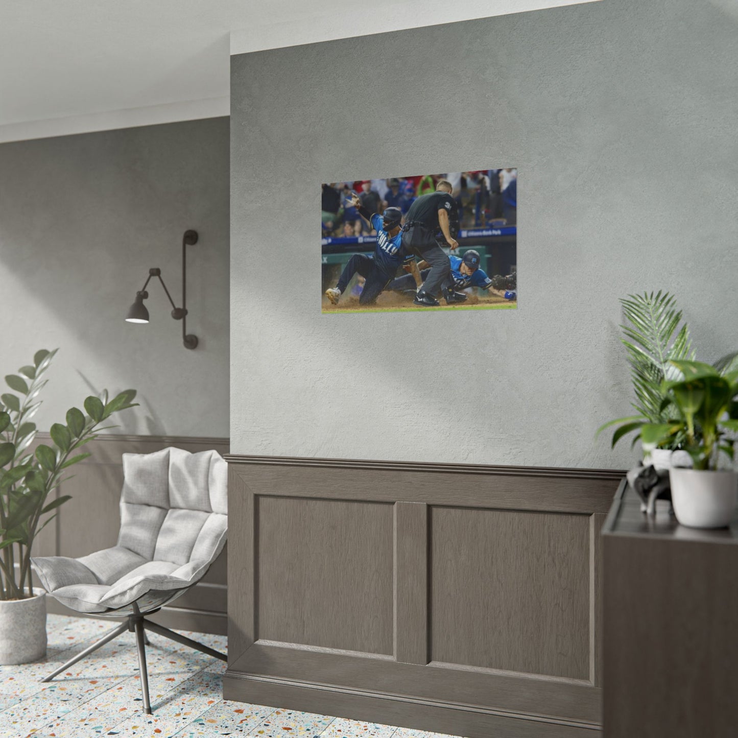 Double Slide Phillies Poster Nick Castellanos J.T. Realmuto Sliding Home Philadelphia Baseball Fan Art MLB Play Tribute Philly Sports Decor