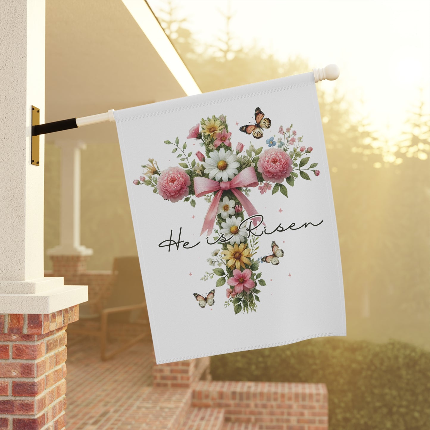 Easter Outdoor Home Porch Decor Pastel Boho Cross Garden Flags He Is Risen Christian Religious Spring Yard Sign Faith-Based Home Decor