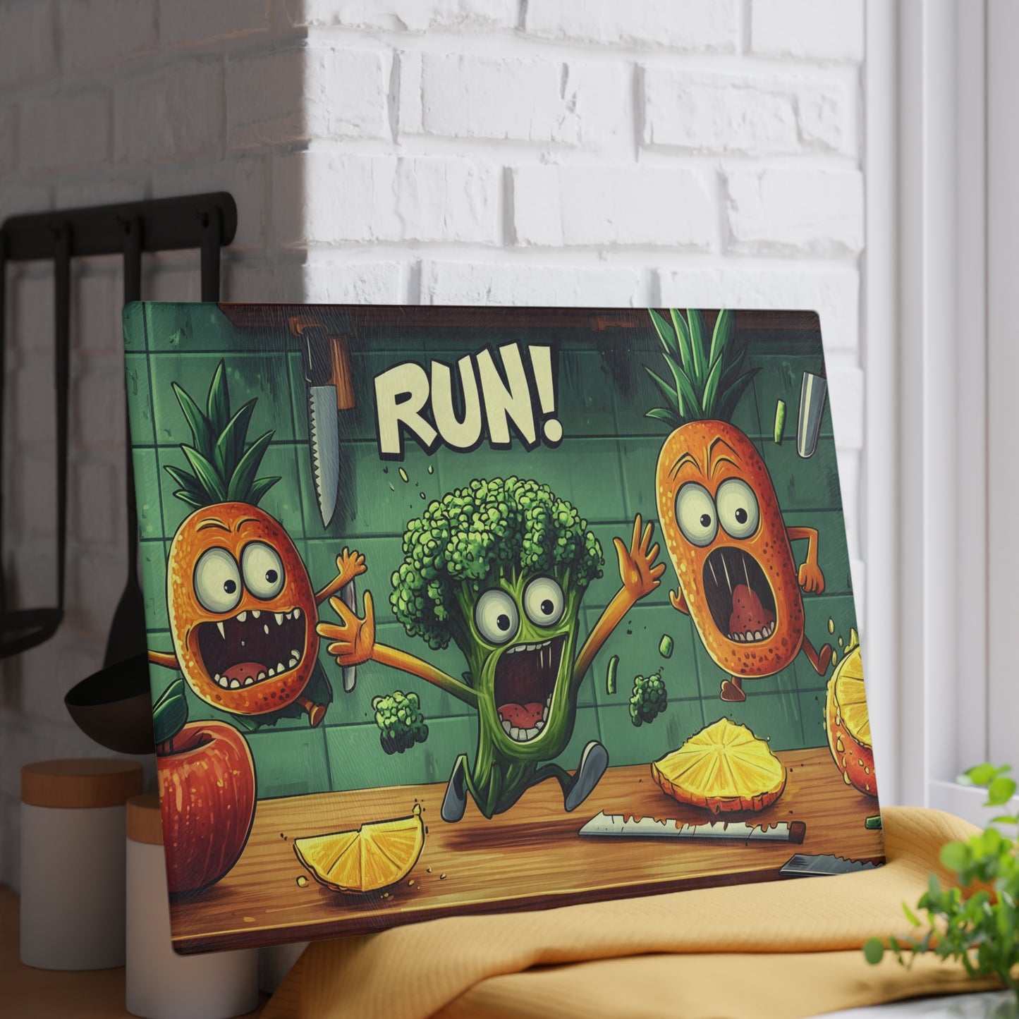 Funny Veggie Glass Cutting Board | Whimsical Kitchen Decor Gift