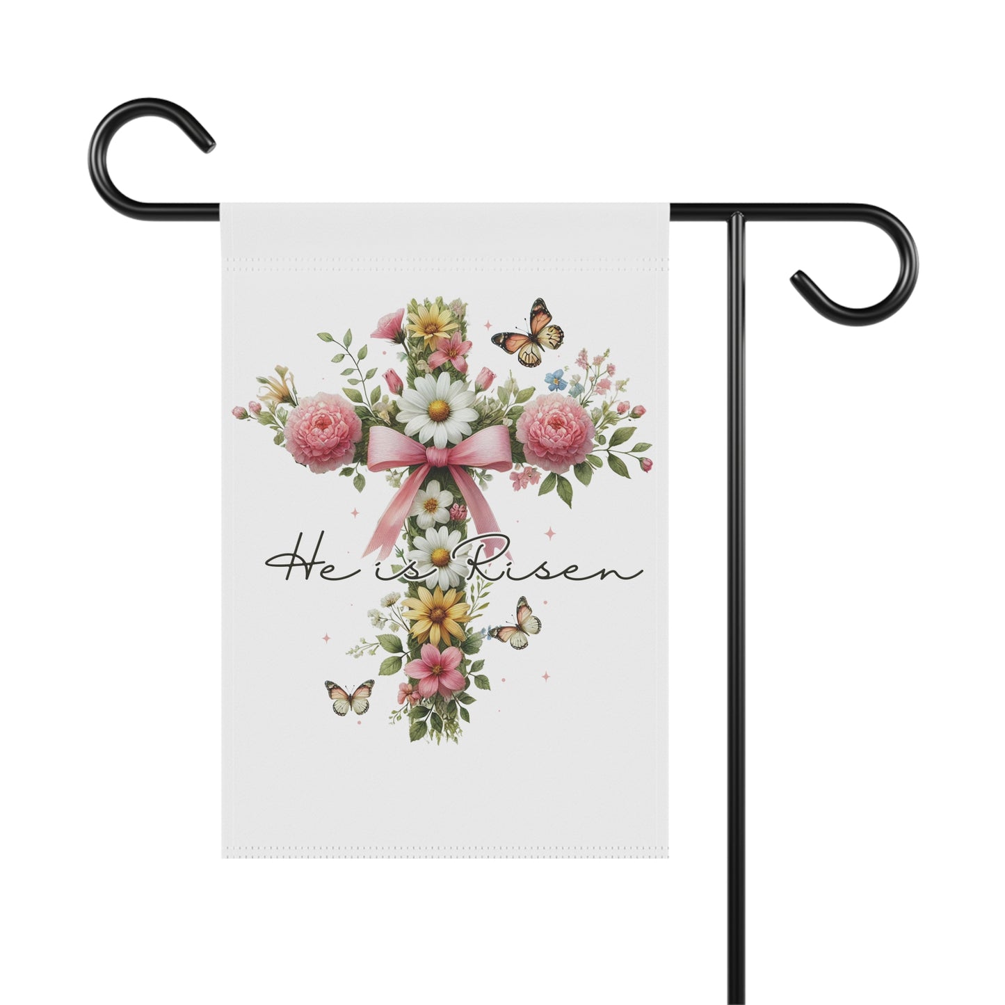 Easter Outdoor Home Porch Decor Pastel Boho Cross Garden Flags He Is Risen Christian Religious Spring Yard Sign Faith-Based Home Decor