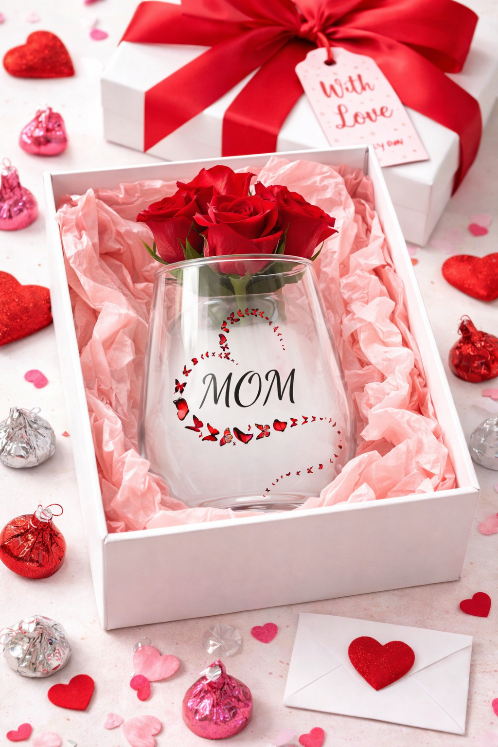 Mommy Butterfly Wine Glass – Stemless Heart Glasses Mother’s Day Gift
