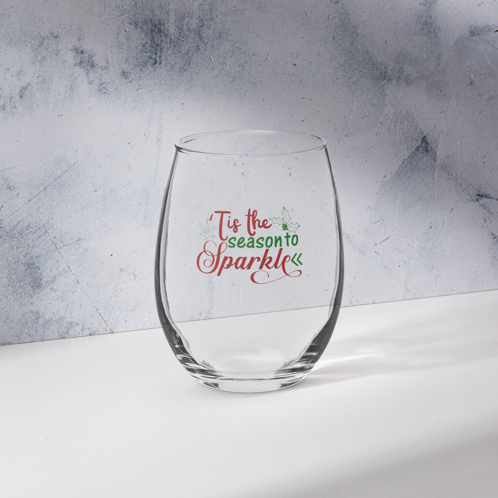 Tis the Season to Sparkle Stemless Wine Glass | Holiday Wine Glass | Christmas Gift for Her | Festive Drinkware | Party Hostess Gift