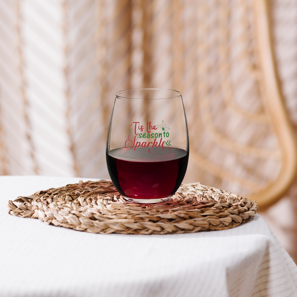 Tis the Season to Sparkle Stemless Wine Glass | Holiday Wine Glass | Christmas Gift for Her | Festive Drinkware | Party Hostess Gift