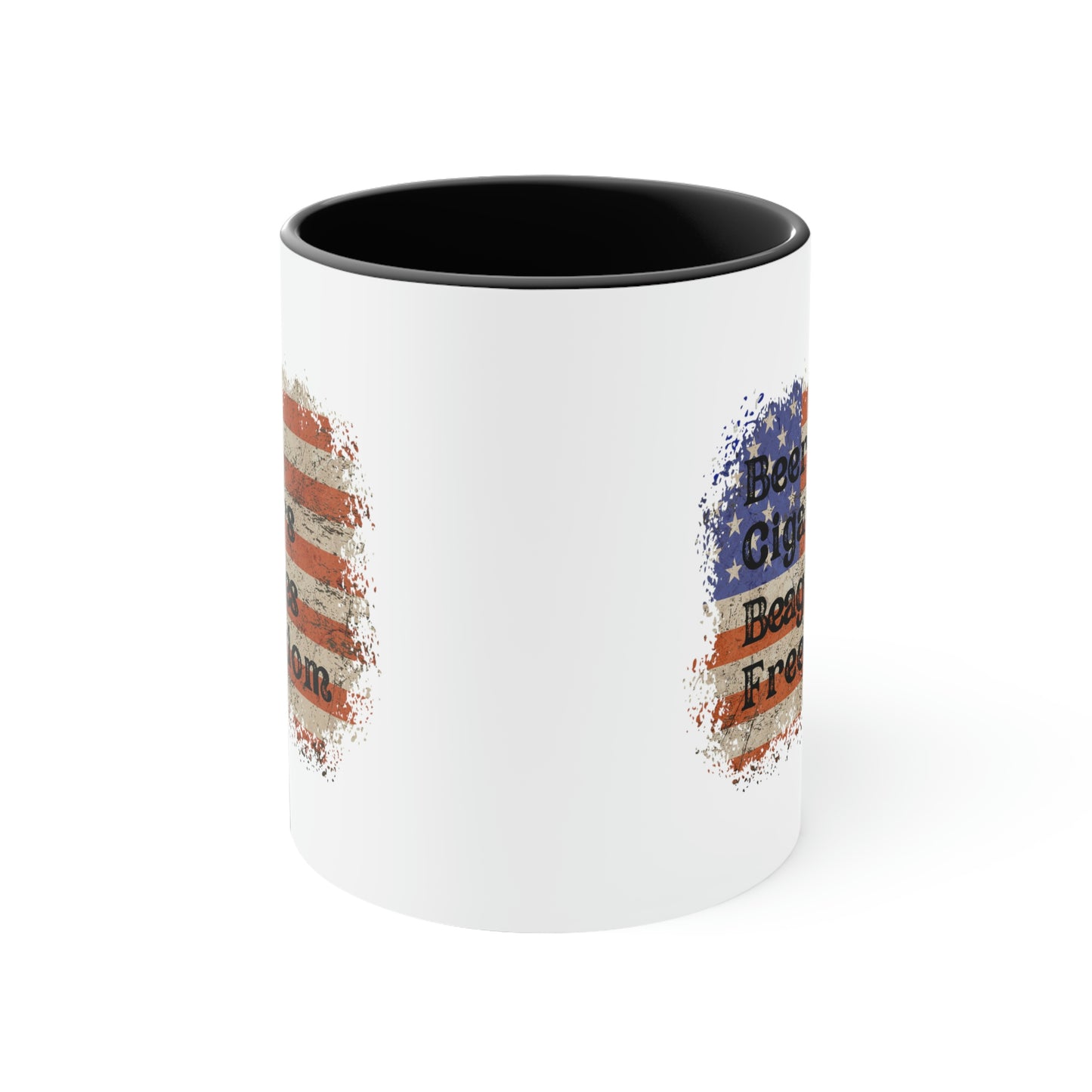 Patriotic Rustic USA Flag Beer Cigars Beagles 2 tone Mug