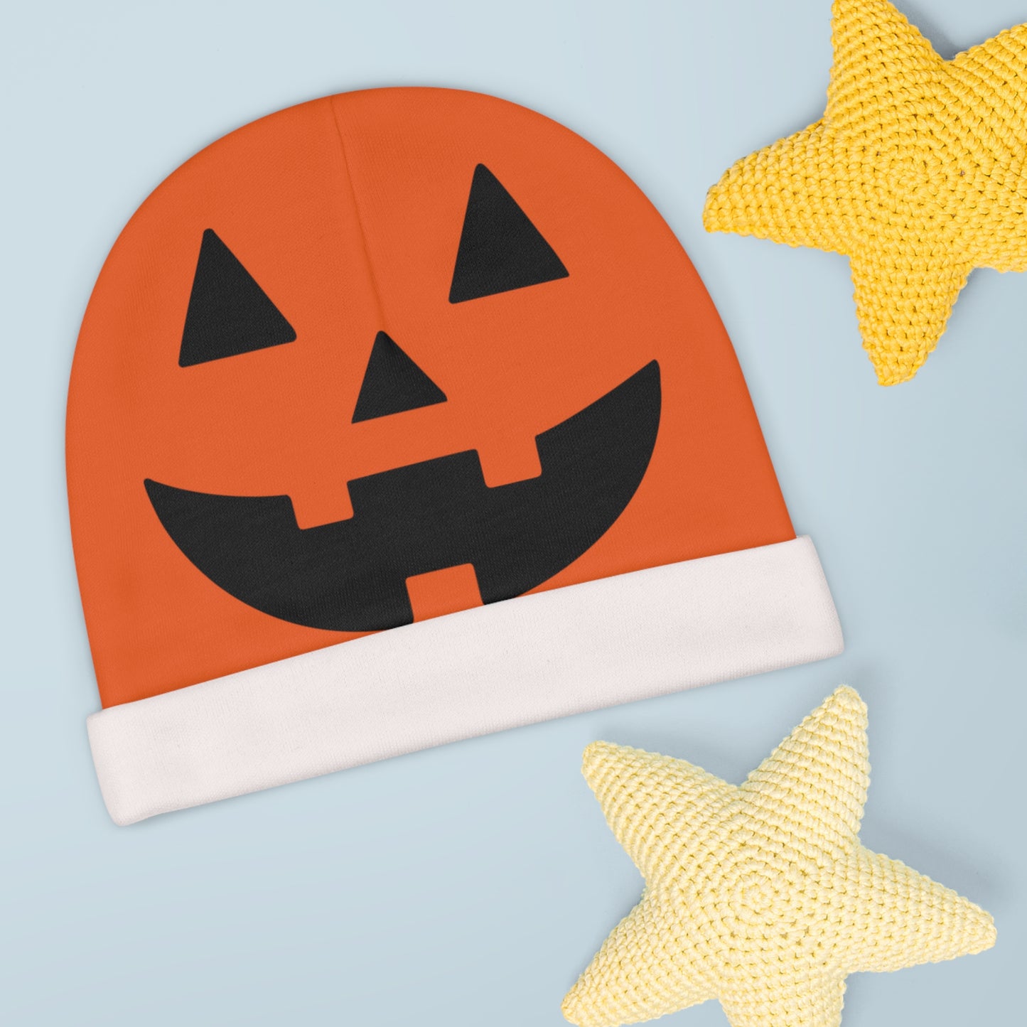 Pumpkin Baby Beanie Hat Orange Newborn Hat with Jack-o'-Lantern Face Halloween Baby Outfit