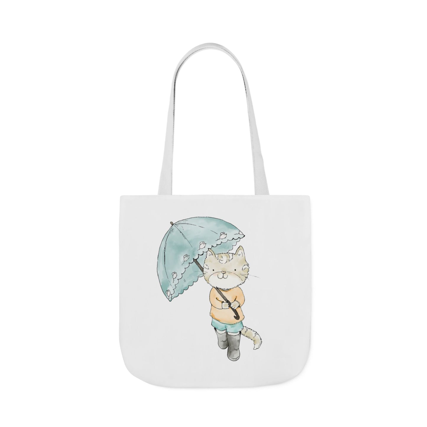 Cat Lover Tote Bag Cute Kitty with Umbrella Rain Boots Cat Lover Eco Tote Bag