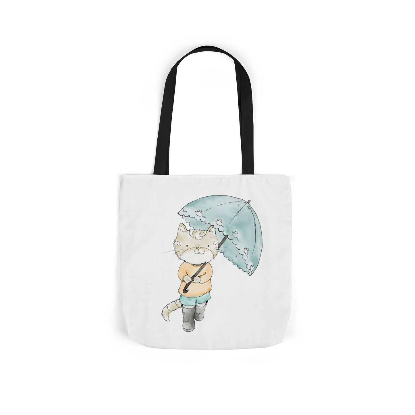 Cat Lover Tote Bag Cute Kitty with Umbrella Rain Boots Cat Lover Eco Tote Bag