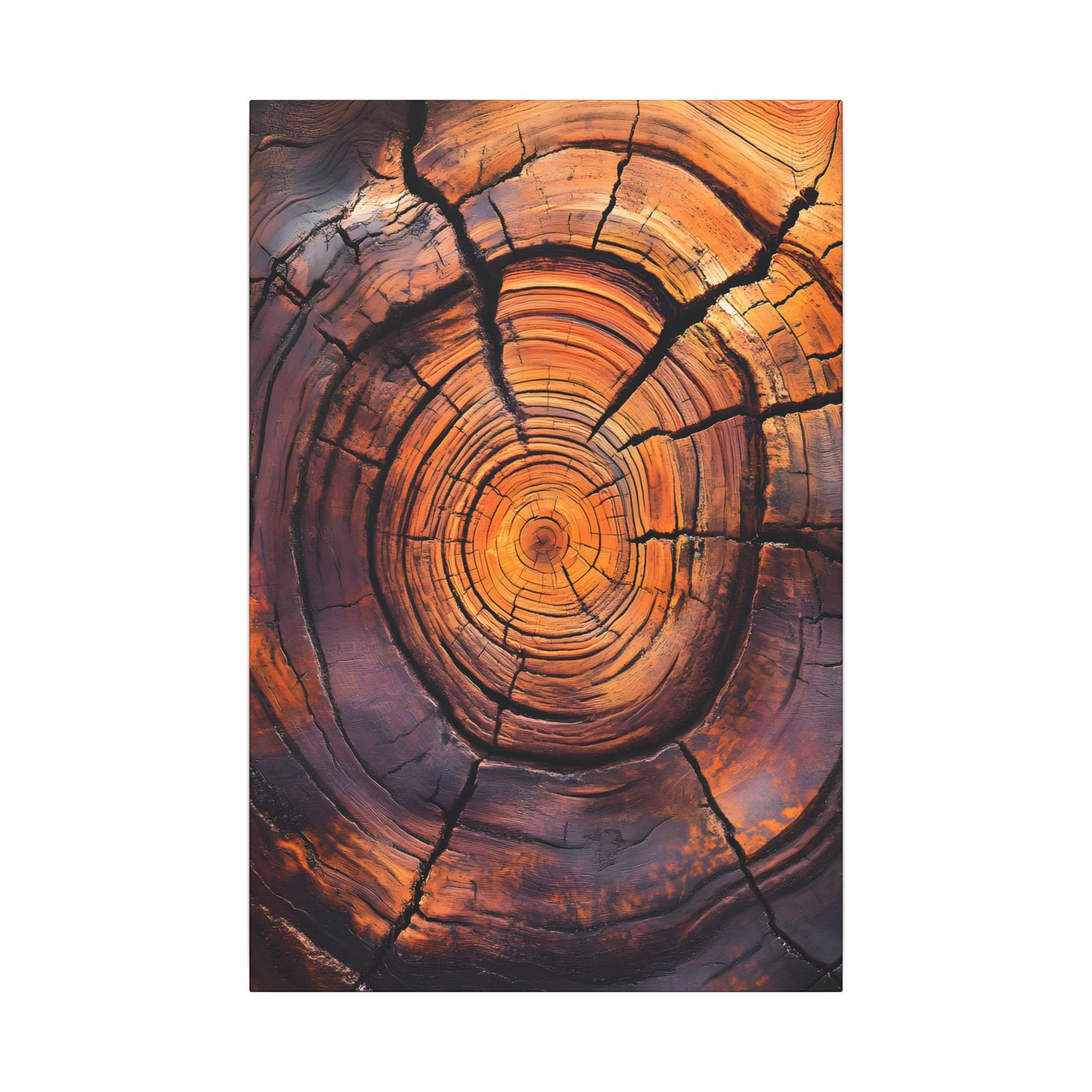 Close-up of a tree stump with concentric rings on a white background