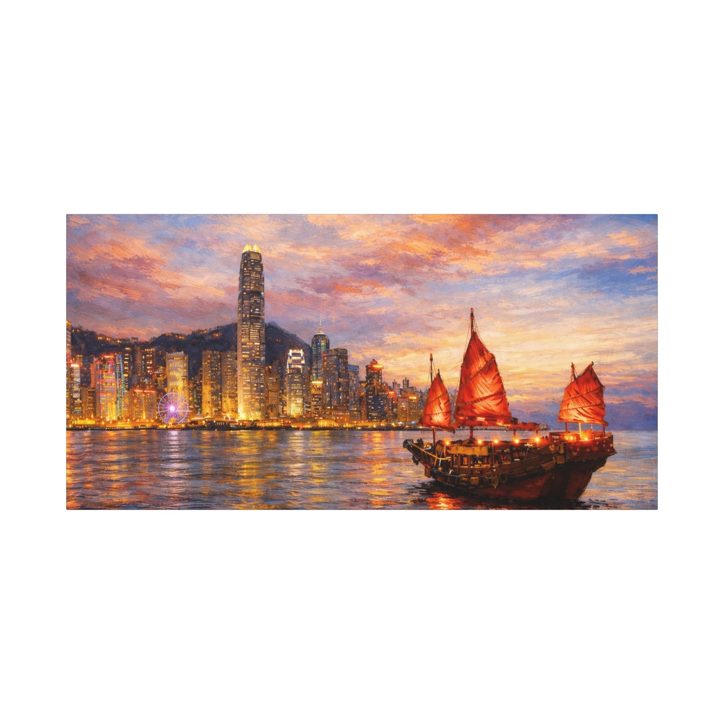 Hong Kong Junk Boat at Sunset Canvas