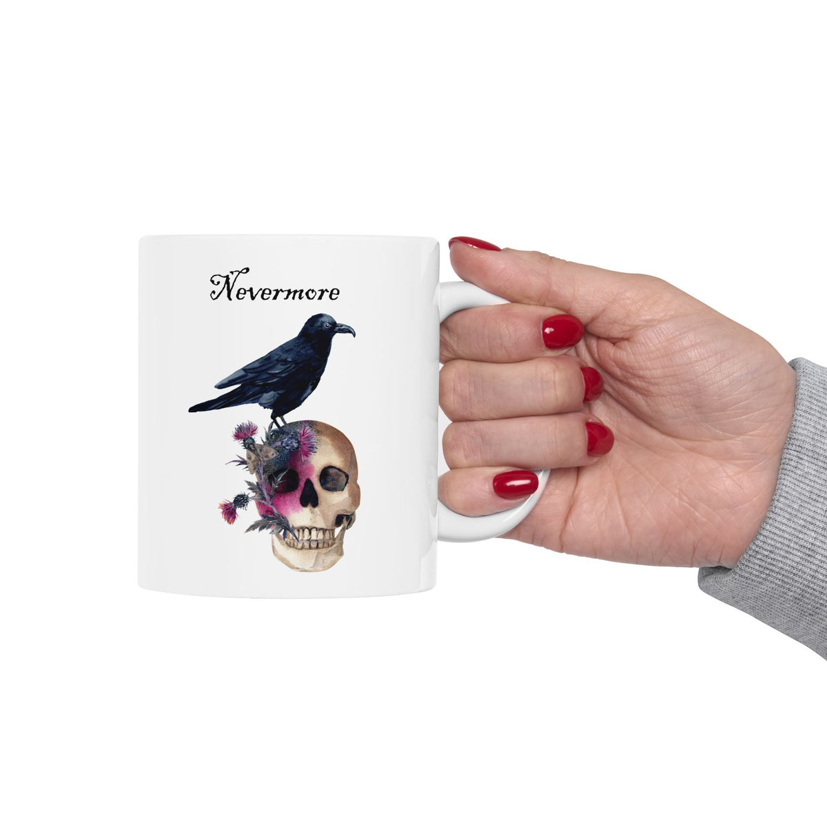 Halloween Mug - Raven Sitting on Skull Nevermore