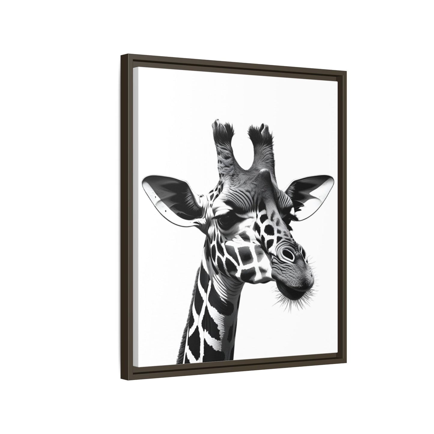 Black and White Giraffe Wall Art – Framed Safari Animal Canvas Print