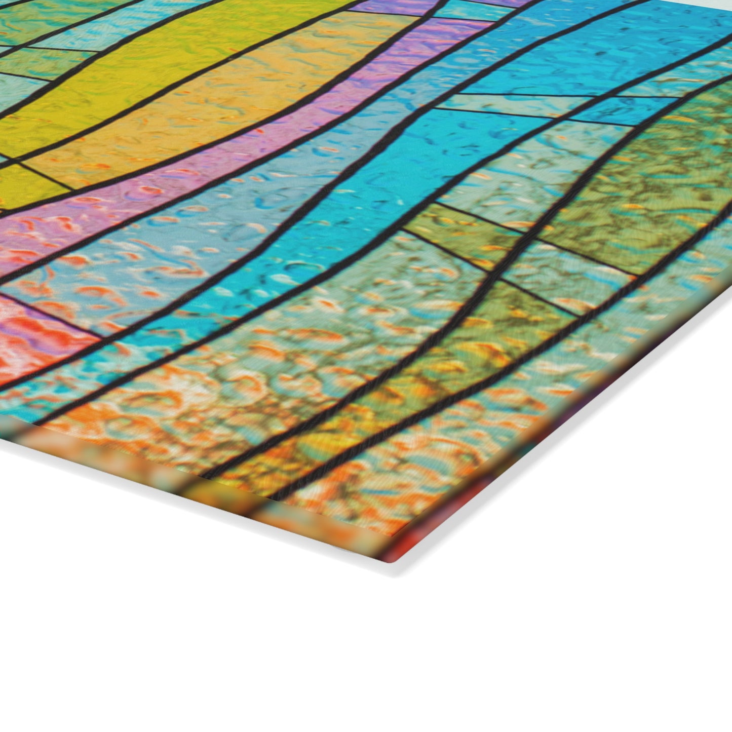 Stained Glass Stripe Glass Cutting Board | Colorful Kitchen Decor