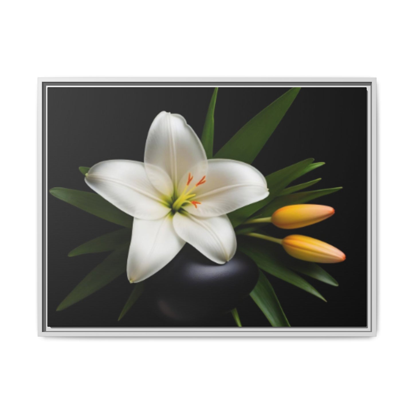 White Lily Wall Art Canvas Print Framed | Elegant Floral Wall Decor for Bedroom, Living Room, Bathroom