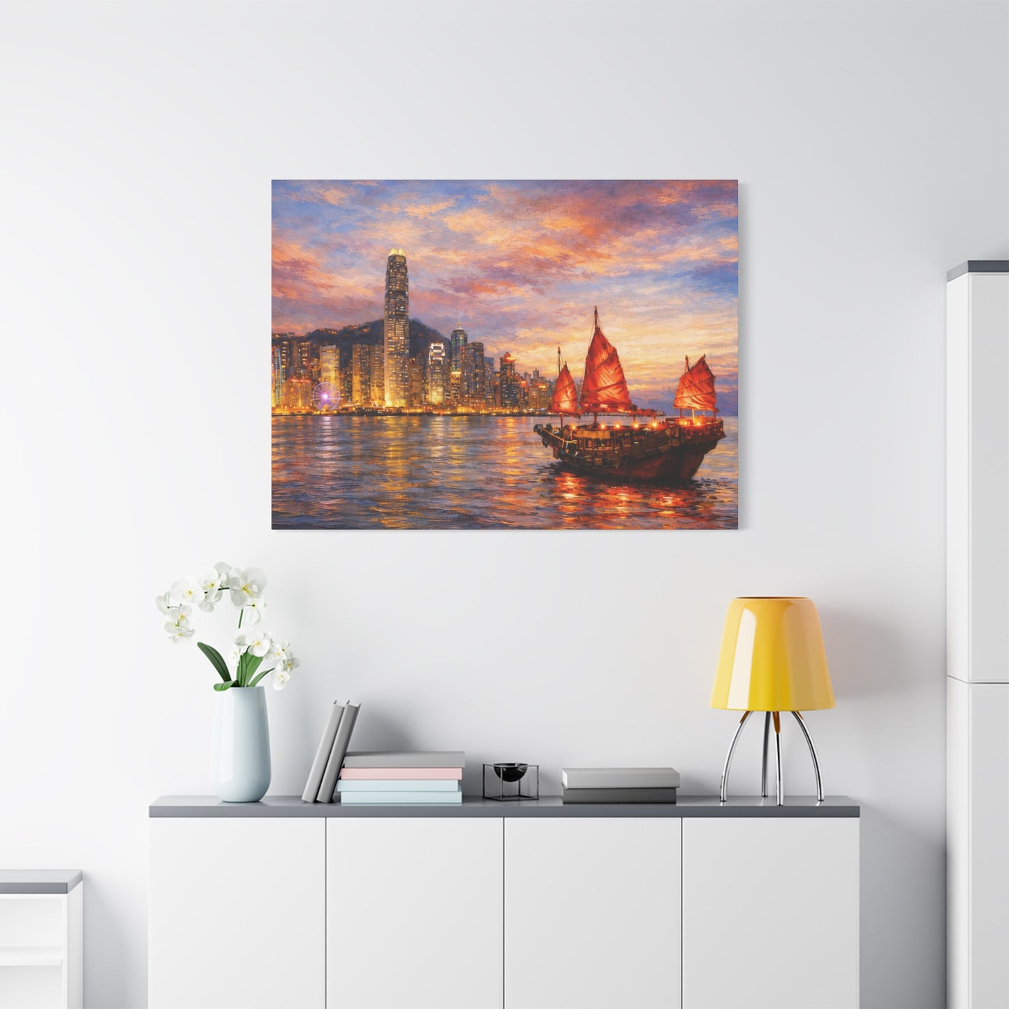 Hong Kong Junk Boat at Sunset Canvas