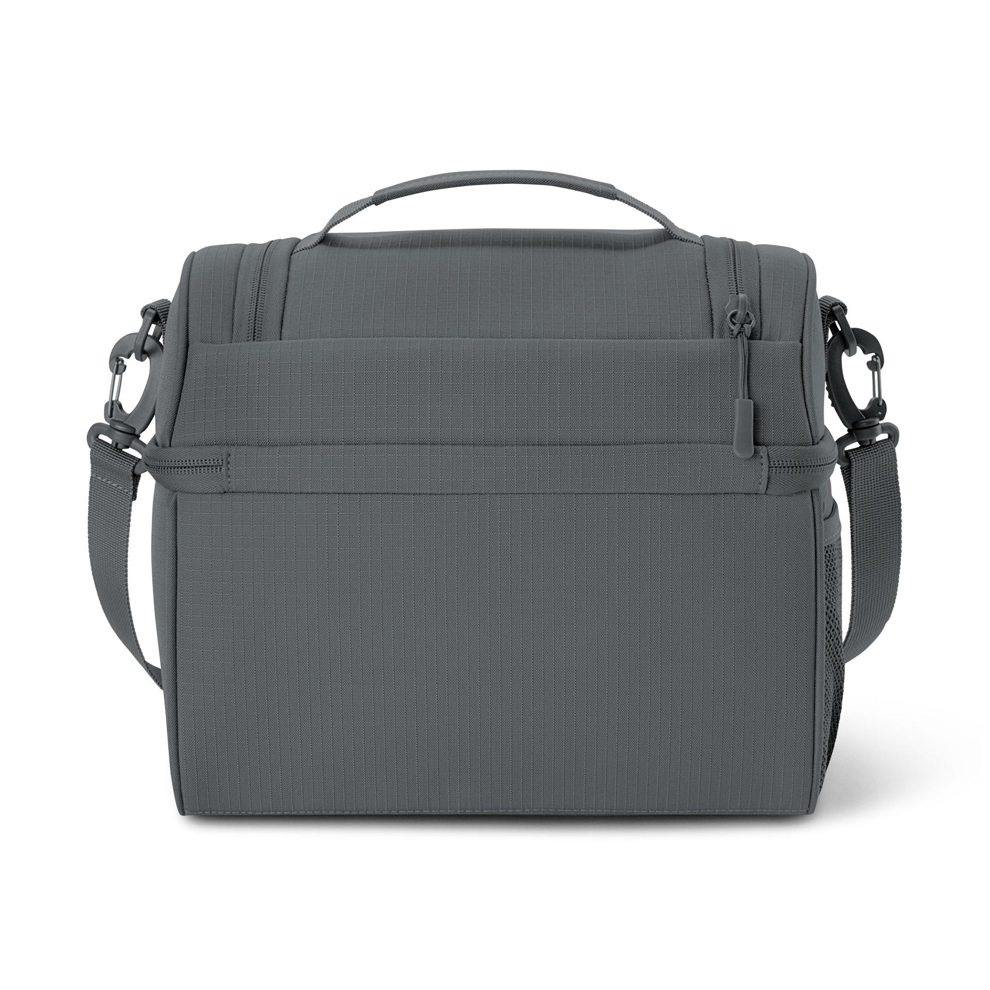 Gray shoulder bag with a strap on a white background