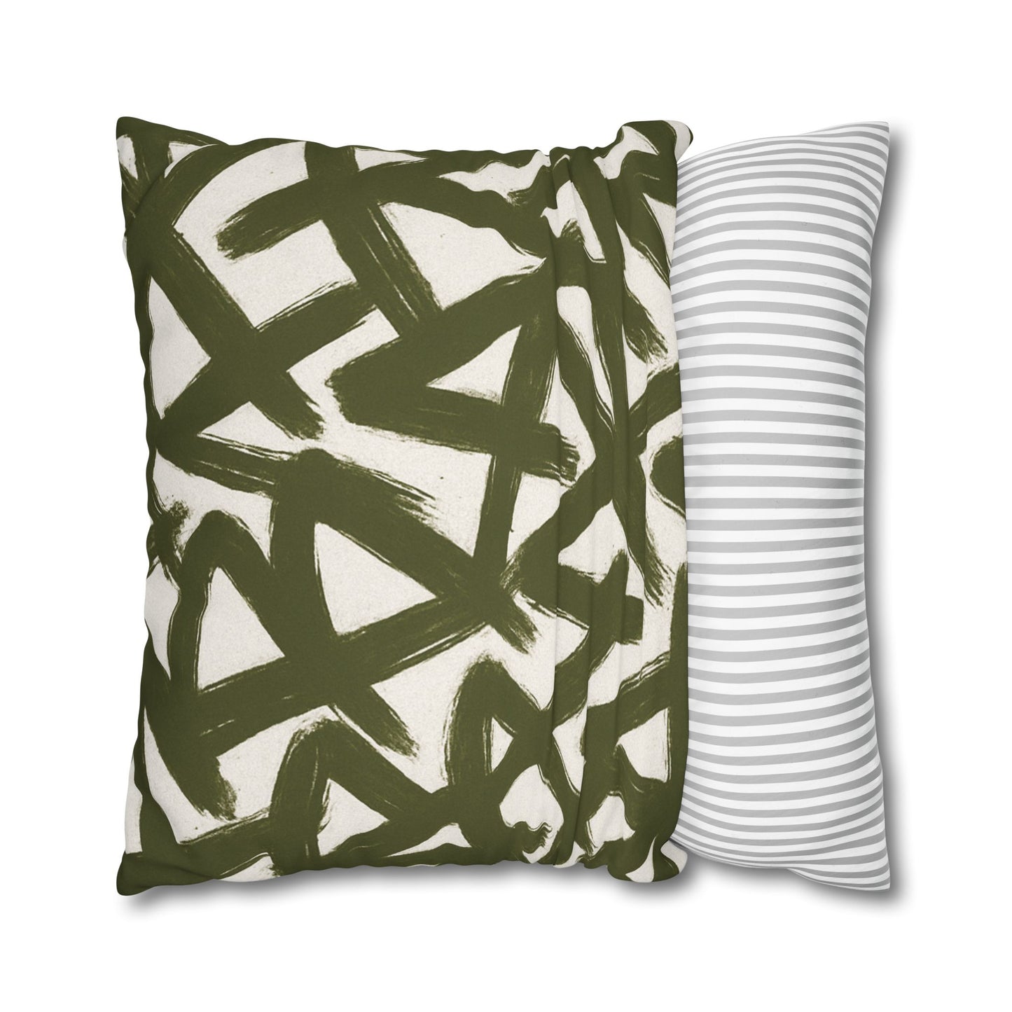 Throw Pillow Cover, Green Graffiti Brush Strokes Square Pillowcase Cover