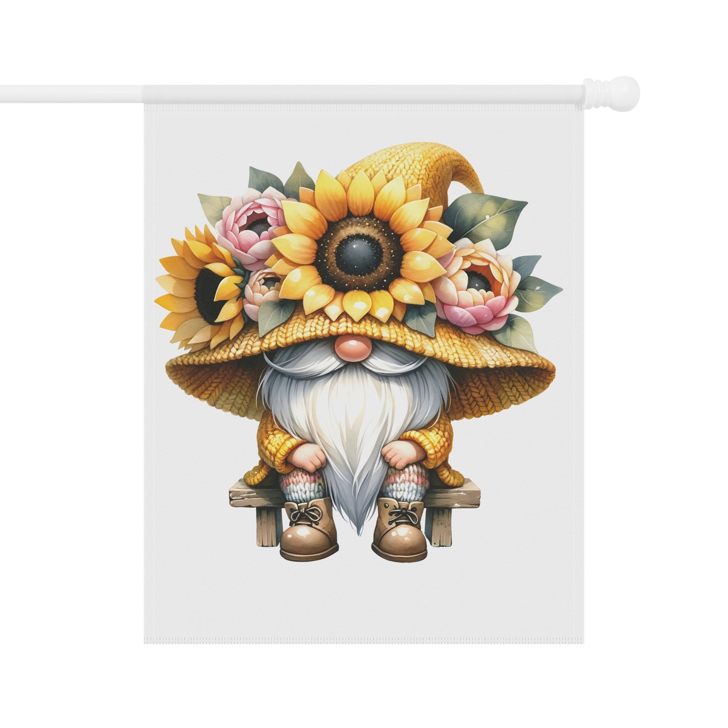 Gnome with sunflower hat on a white background