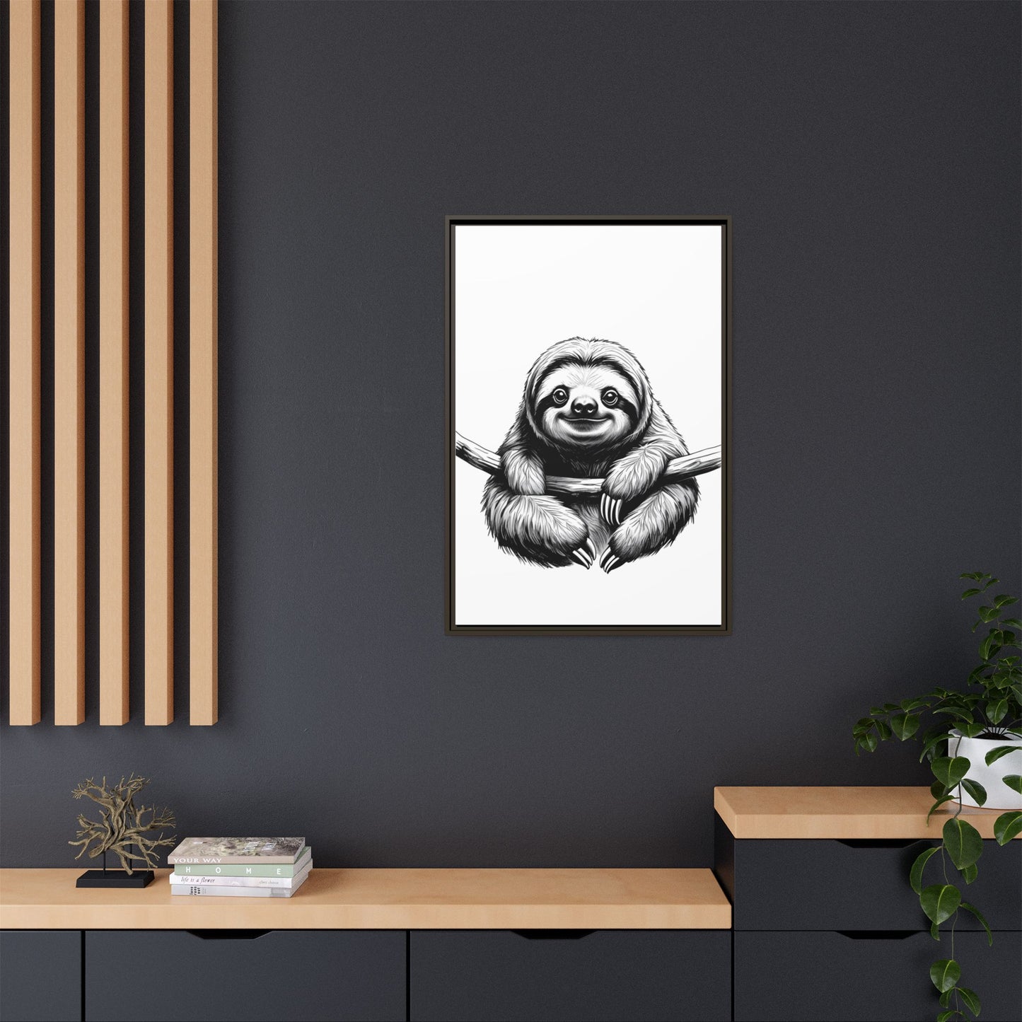 Adorable Sloth Hanging from Tree Branch Black & White Animal Wall Art, Cute Sloth Print, Jungle Theme Nursery Decor, Baby Shower Gift