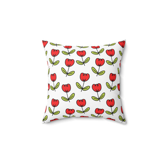 Spring Red Tulips Indoor Pillow | Floral Decorative Cushion