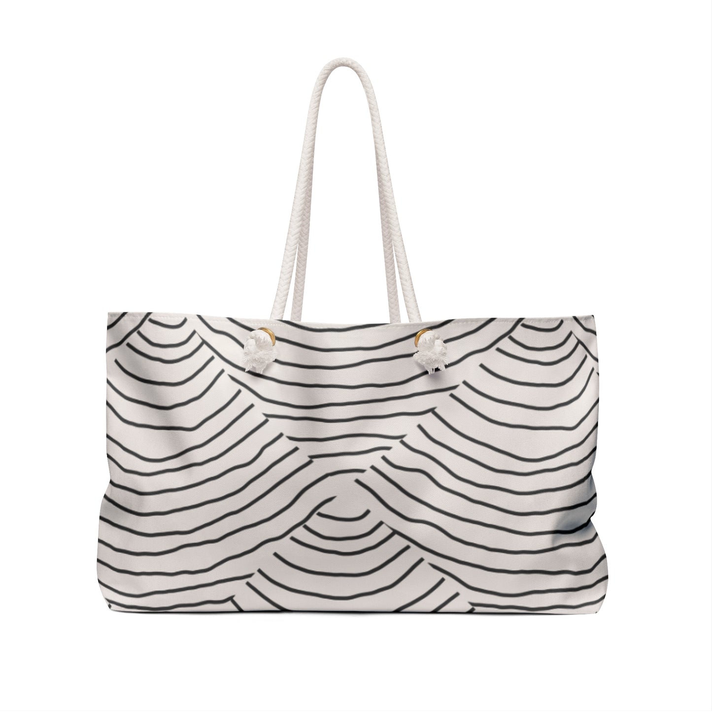 White tote bag with black wavy pattern on a white background