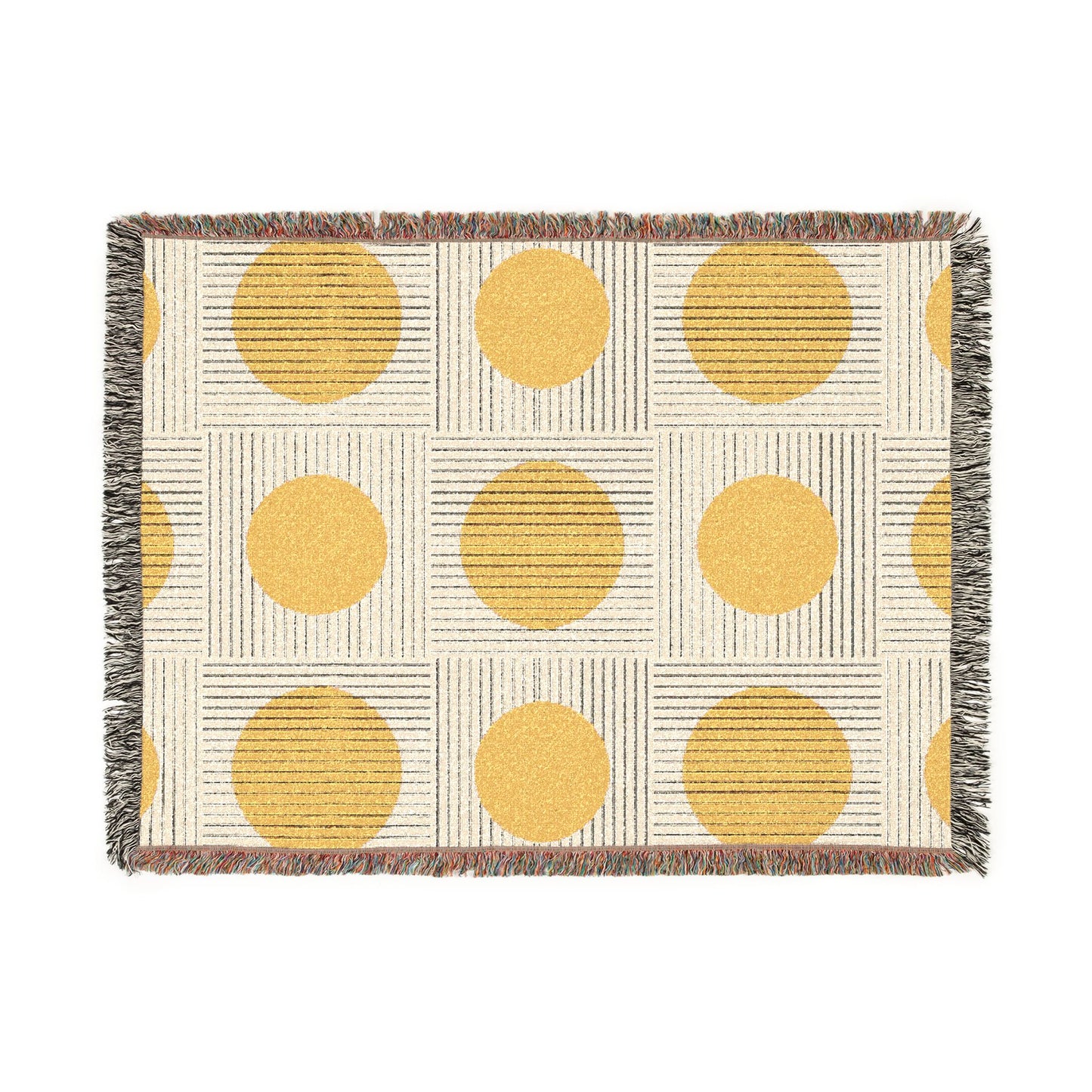 Yellow Circle Woven Throw Blanket | Mid-Century Modern Boho Decor