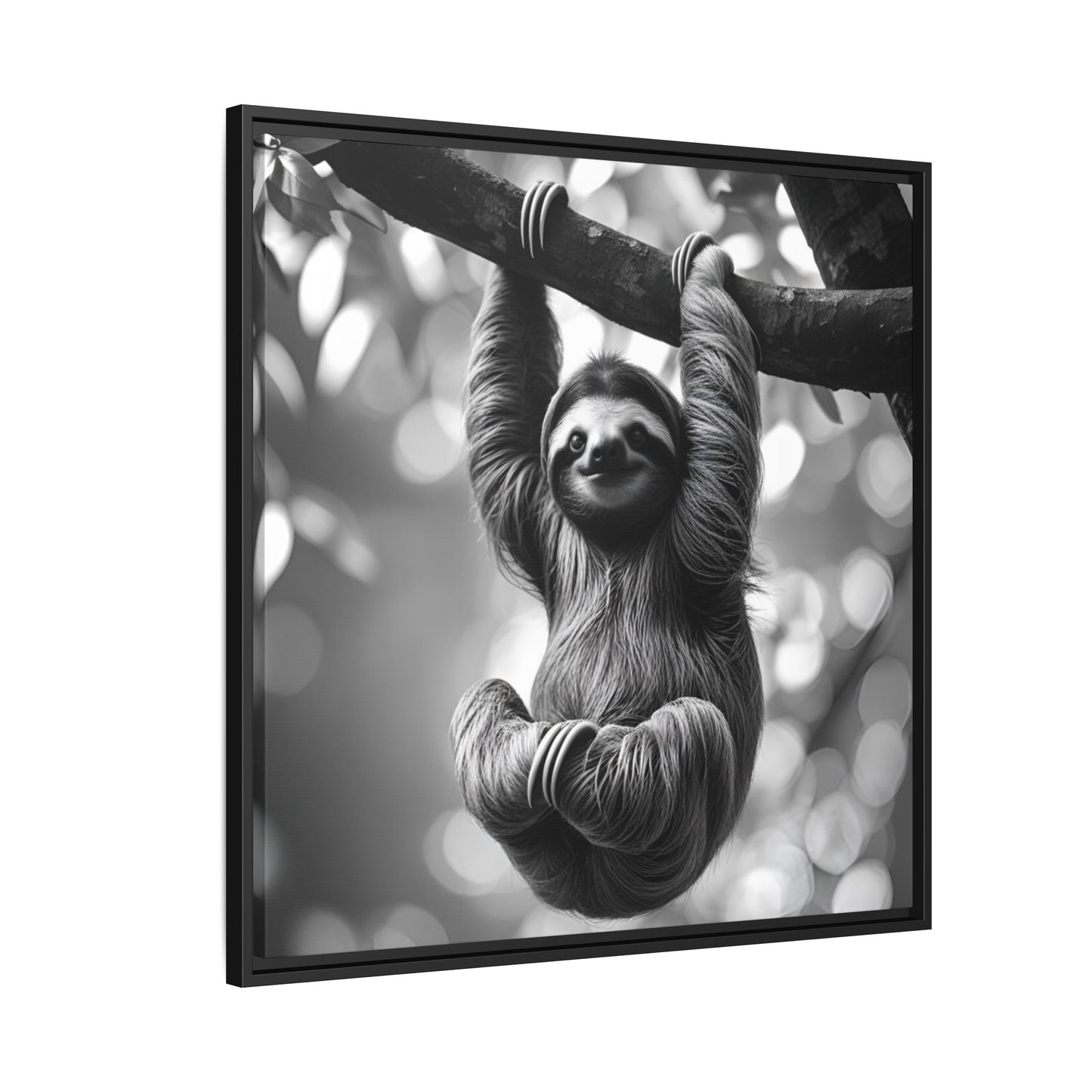 Black and White Sloth Framed Canvas Wall Art, Minimalist Animal Print, Modern Jungle Wildlife Home Decor, Sloth Lover Gift, Monochrome Image