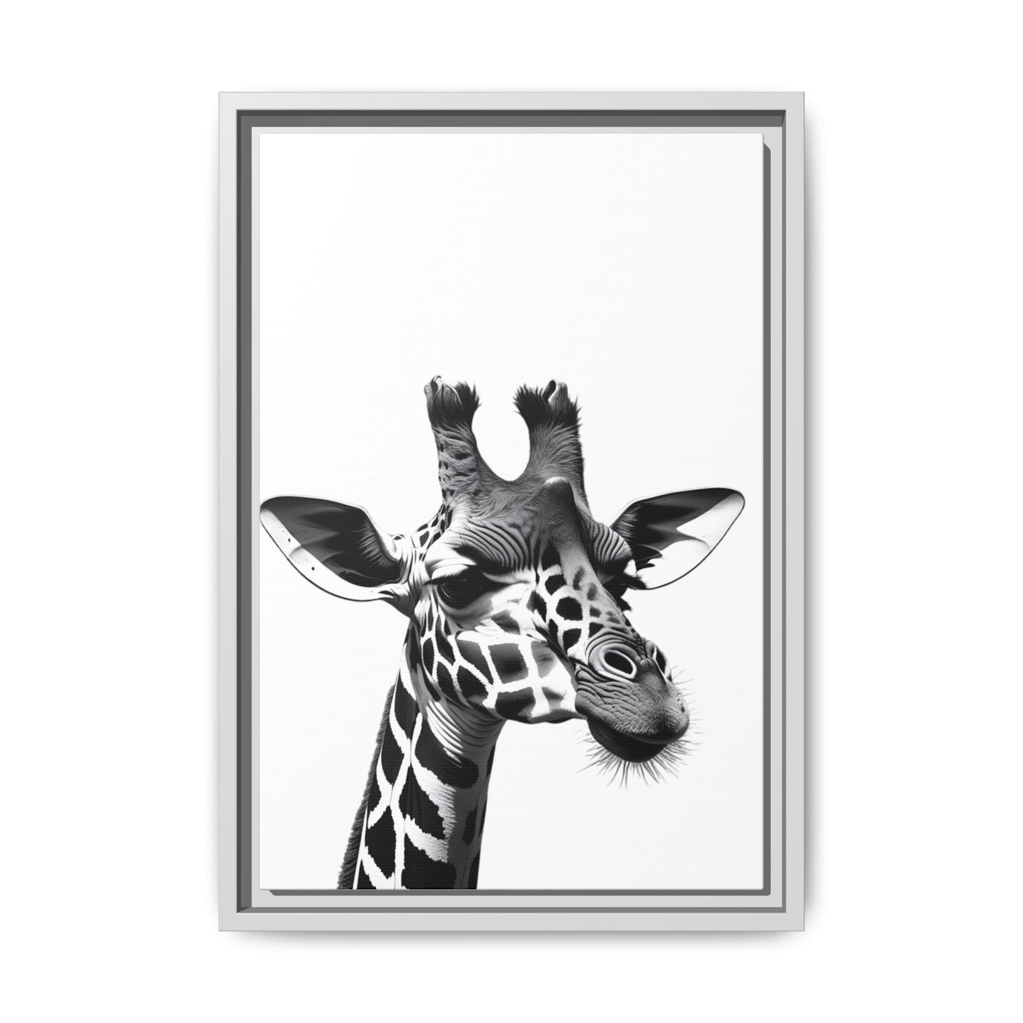 Black and White Giraffe Wall Art – Framed Safari Animal Canvas Print