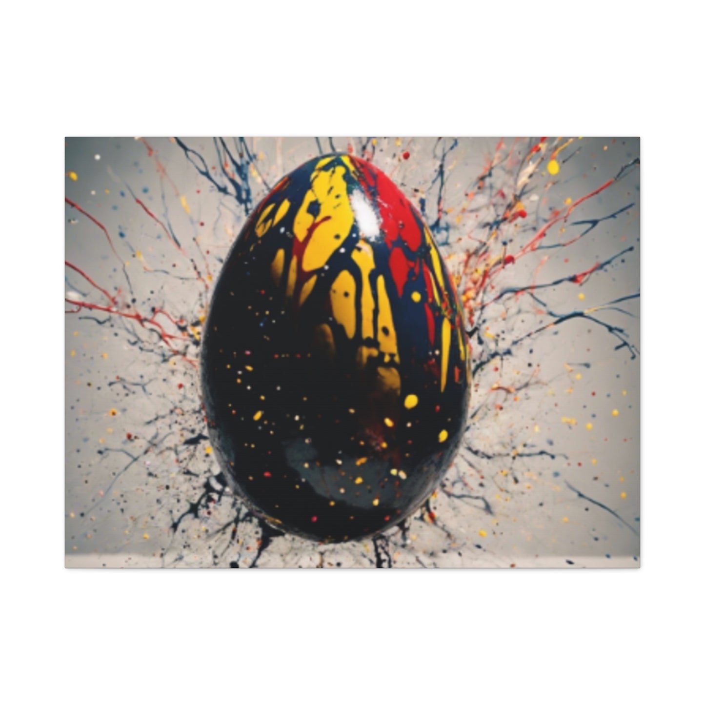 Vibrantly Painted Egg on Canvas | Abstract Paint Splatter Art I Easter Egg Art