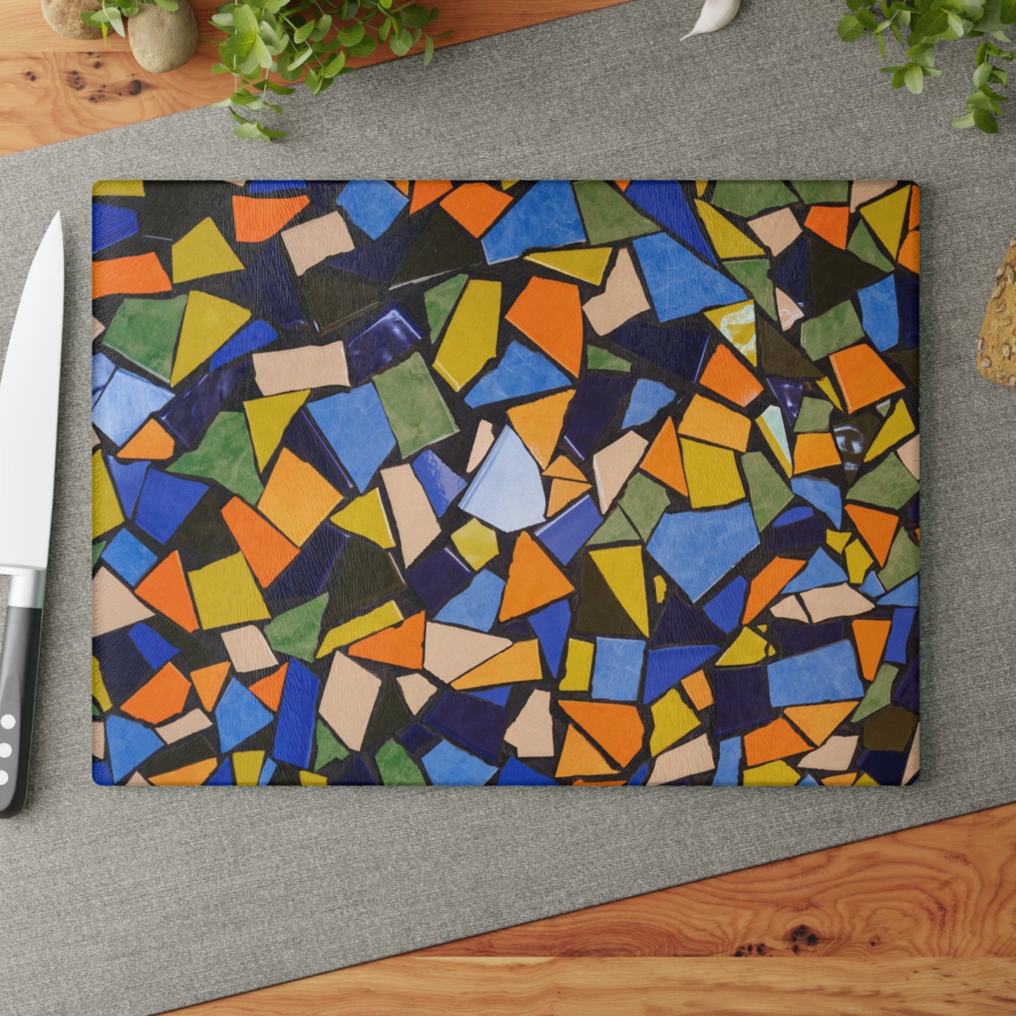 Colorful Mosaic Pattern Glass Cutting Board | Abstract Tile Design