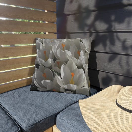 White Tulip Outdoor Throw Pillow | Spring Garden Patio Cushion