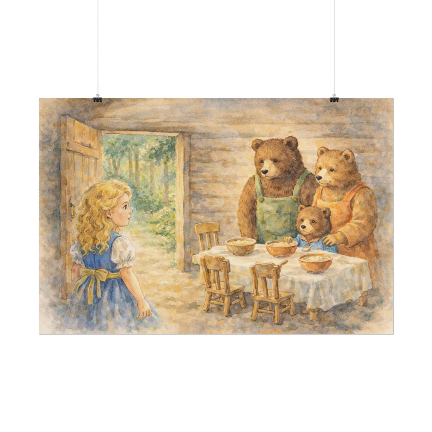 Goldilocks and the Three Bears Rolled Poster - Vintage Storybook Nursery Art Print