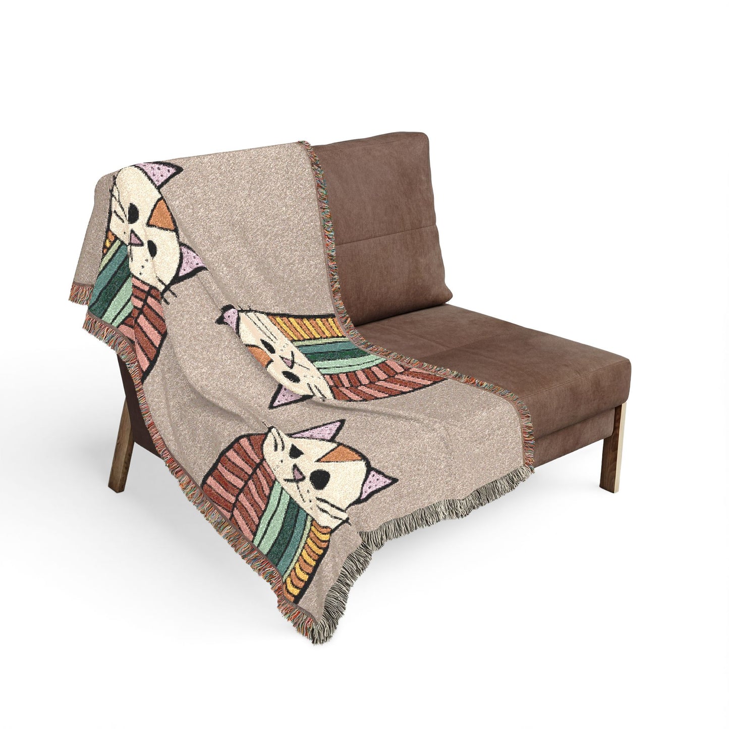 Modern Colorful Cat Woven Blanket – Whimsical Boho Throw for Cat Lovers