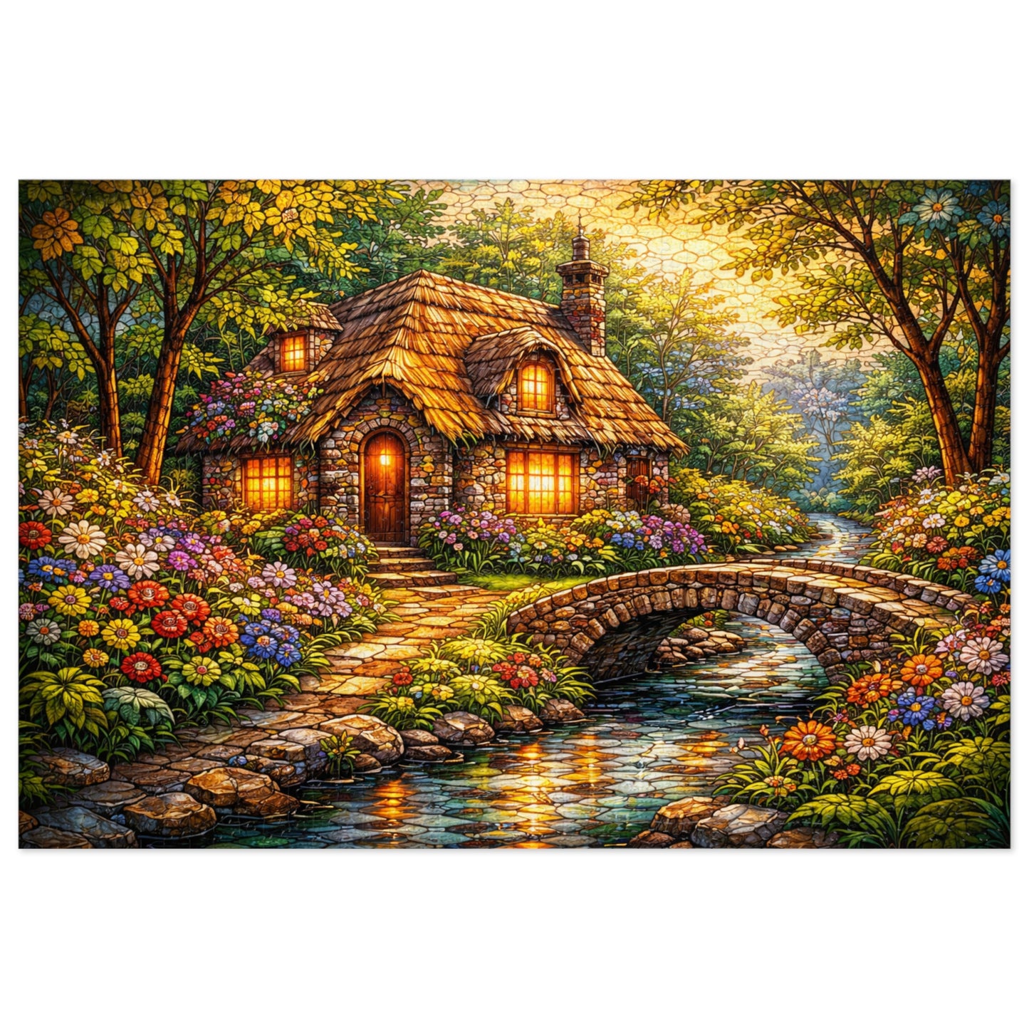 Cozy Cottage by Stream Jigsaw Puzzle