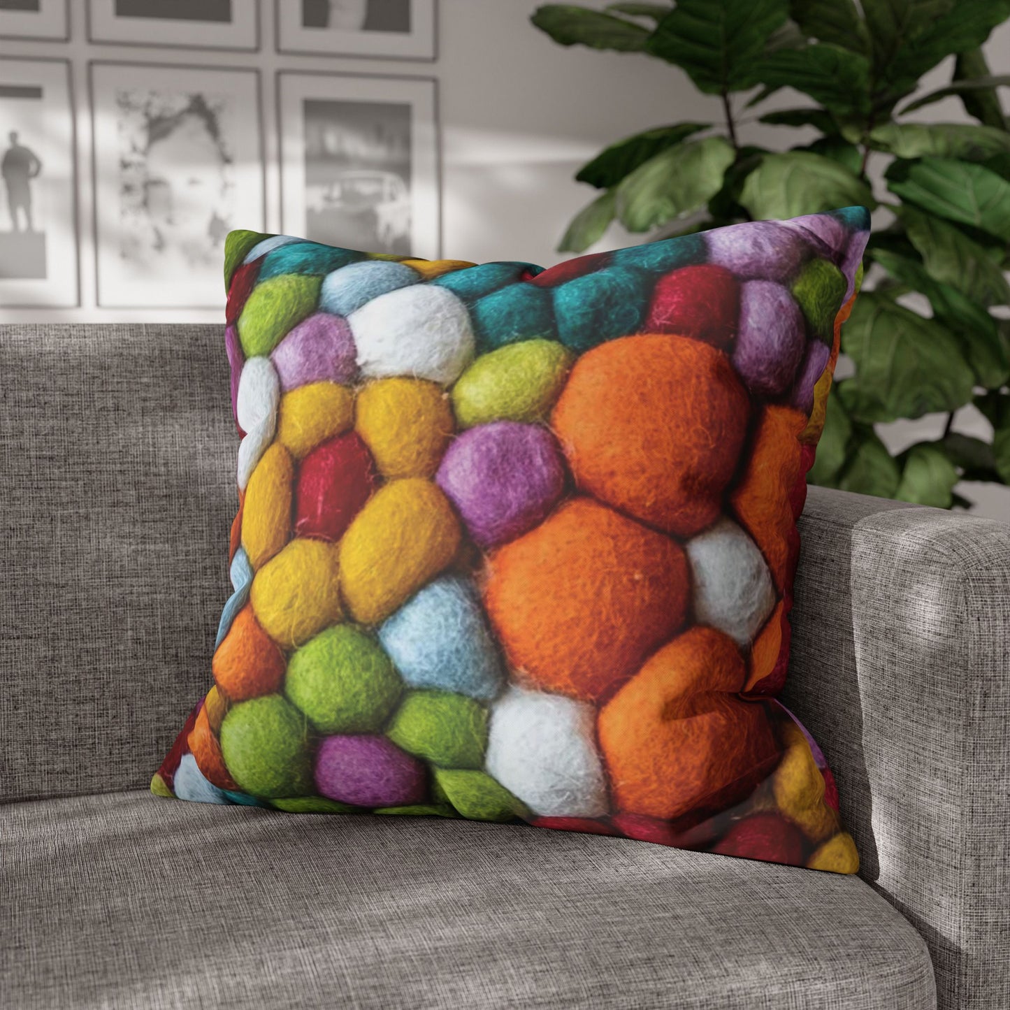 Decorative Pillowcase, Vibrant Colorful Cotton Balls Print, Square Couch Pillow Cover