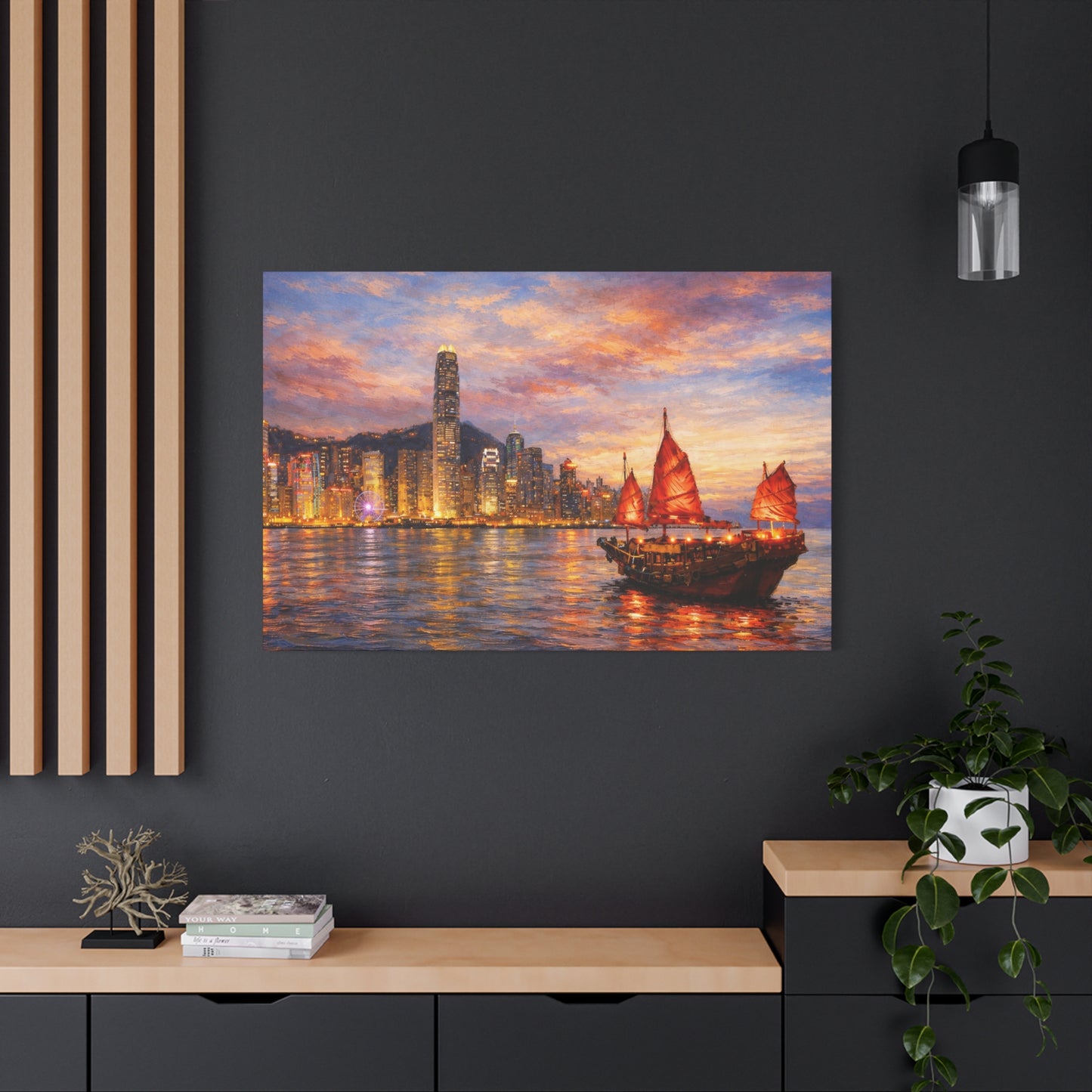 Hong Kong Junk Boat at Sunset Canvas