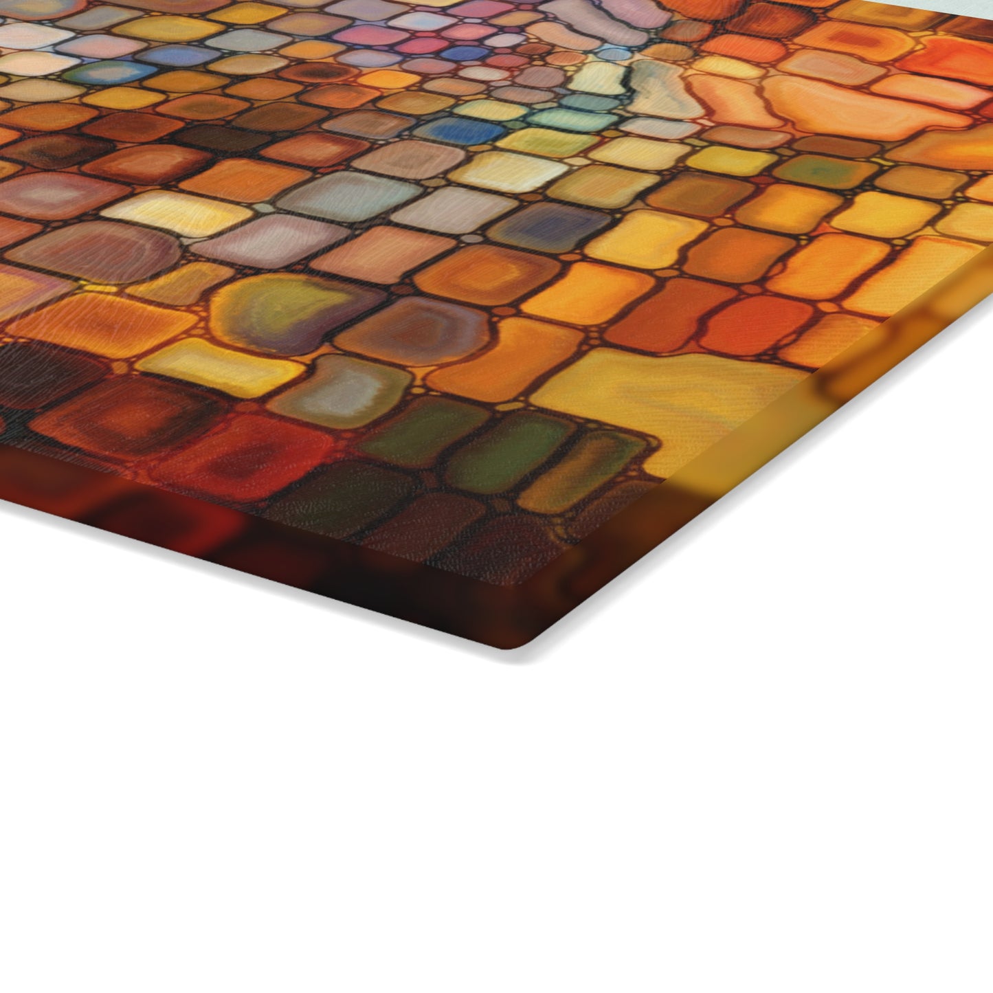 Orange Red Mosaic Glass Cutting Board | Geometric Kitchen Decor