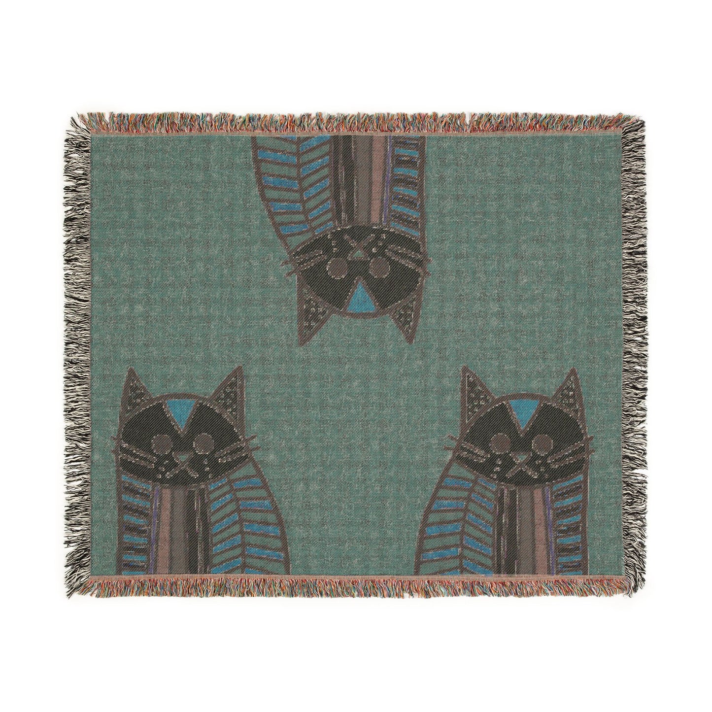 Modern Colorful Cat Woven Blanket – Whimsical Boho Throw for Cat Lovers