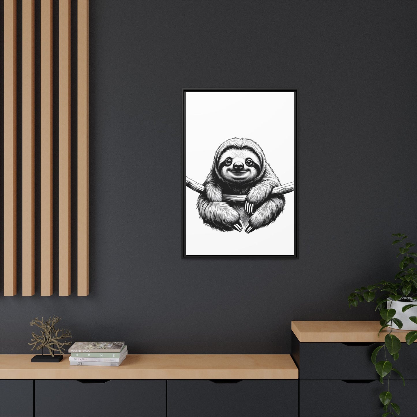 Adorable Sloth Hanging from Tree Branch Black & White Animal Wall Art, Cute Sloth Print, Jungle Theme Nursery Decor, Baby Shower Gift