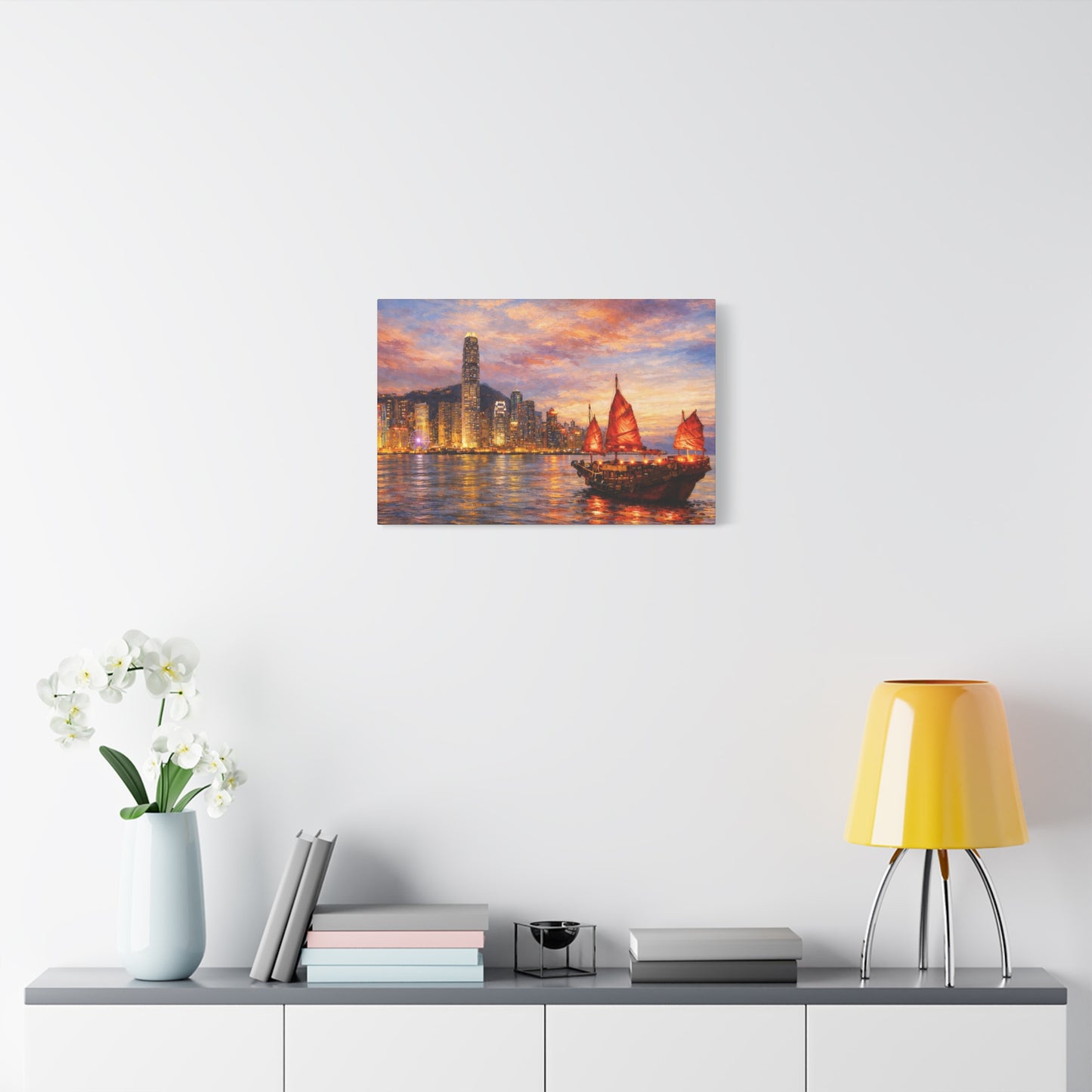 Hong Kong Junk Boat at Sunset Canvas