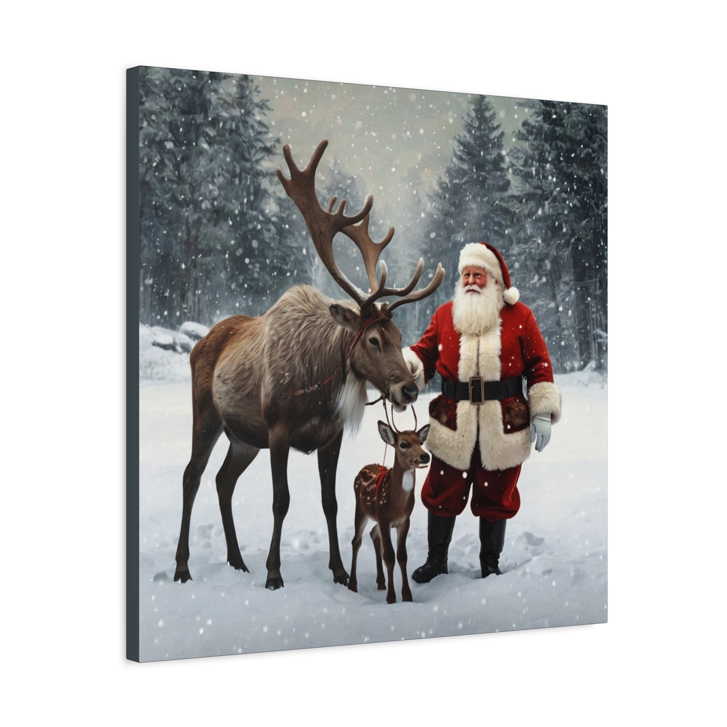 Santa with Reindeer Christmas Wall Art Canvas | Festive Holiday Home Decor