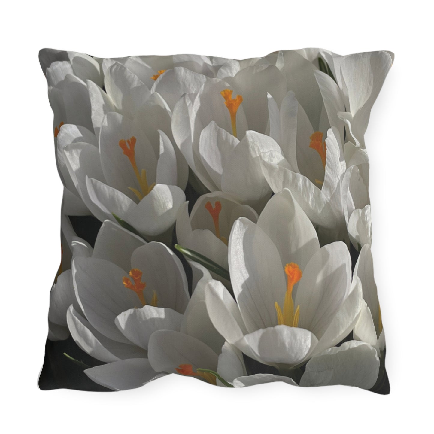 White Tulip Outdoor Throw Pillow | Spring Garden Patio Cushion