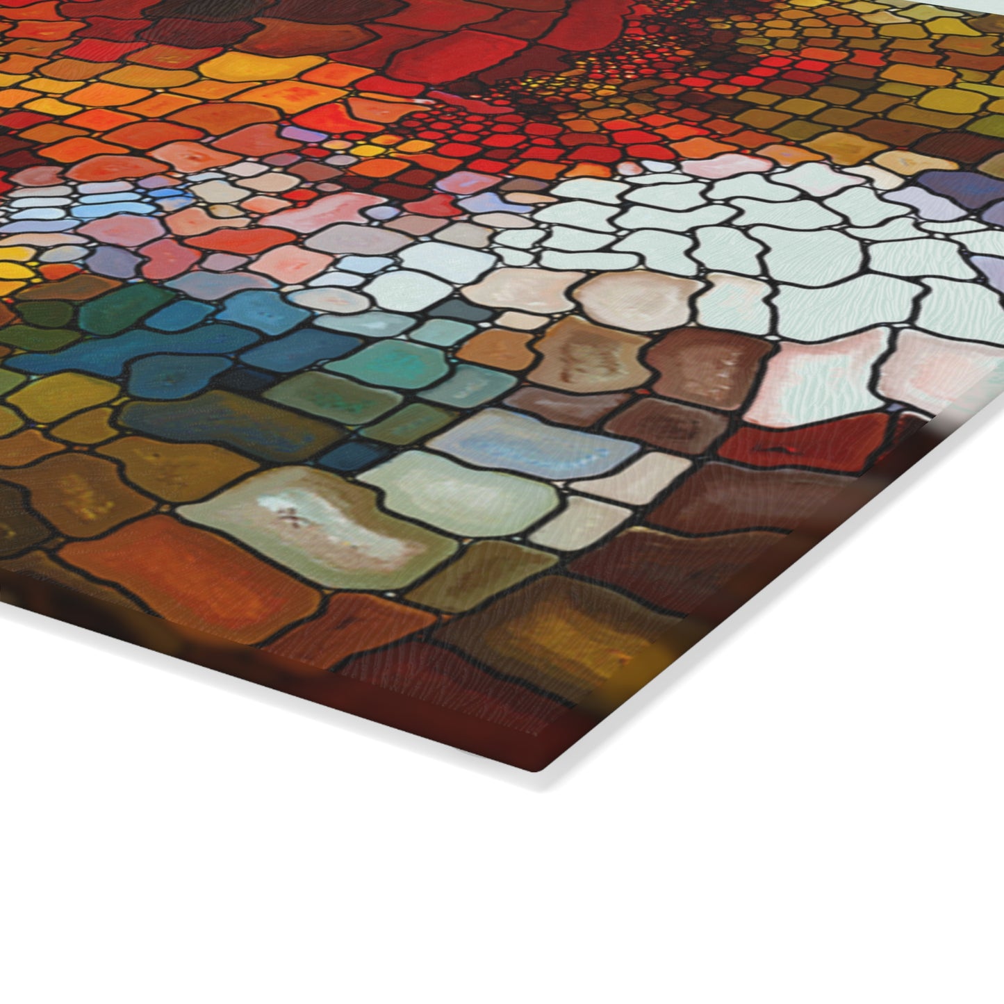 Abstract Mosaic Swirl Glass Cutting Board | Colorful Tile Kitchen Decor