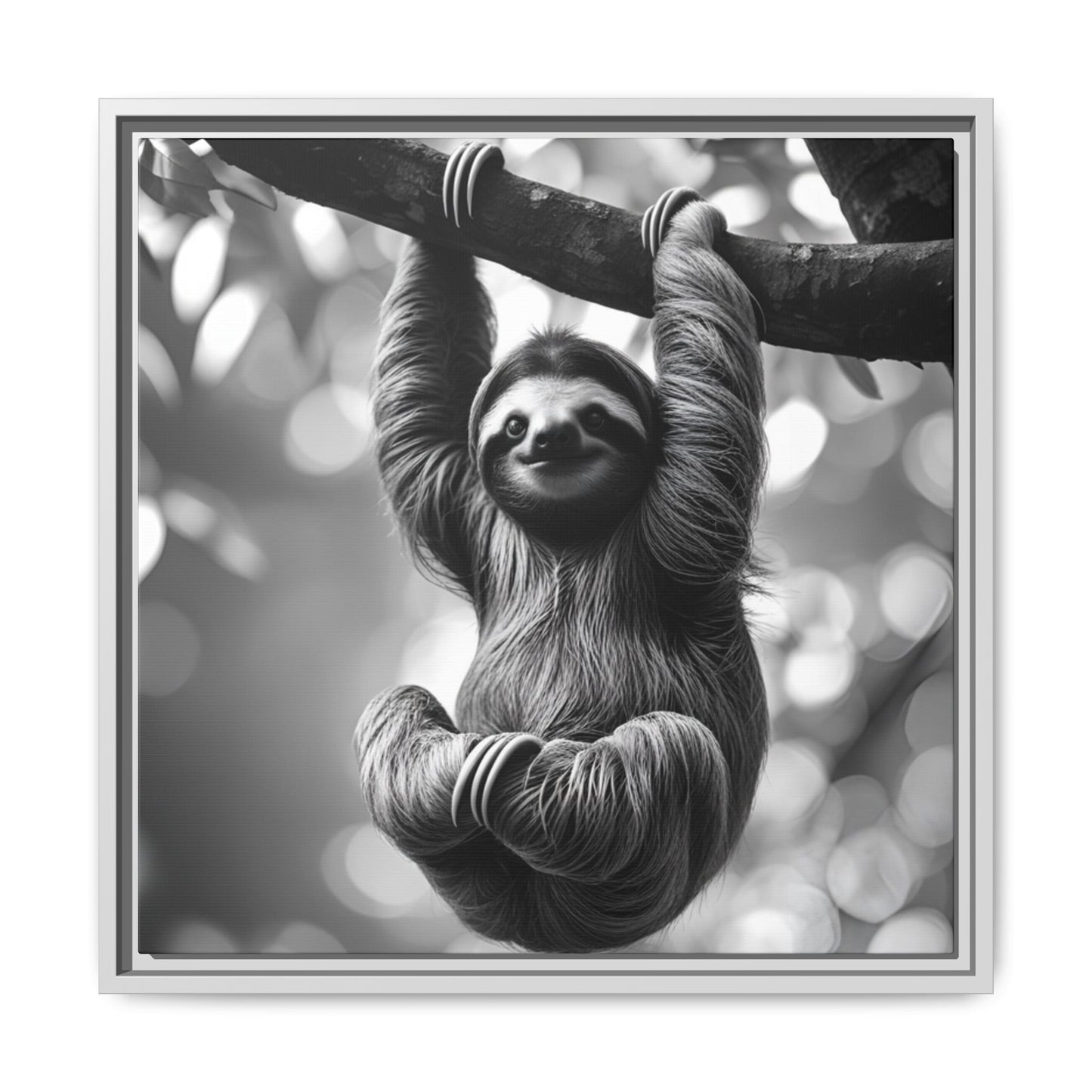 Black and White Sloth Framed Canvas Wall Art, Minimalist Animal Print, Modern Jungle Wildlife Home Decor, Sloth Lover Gift, Monochrome Image