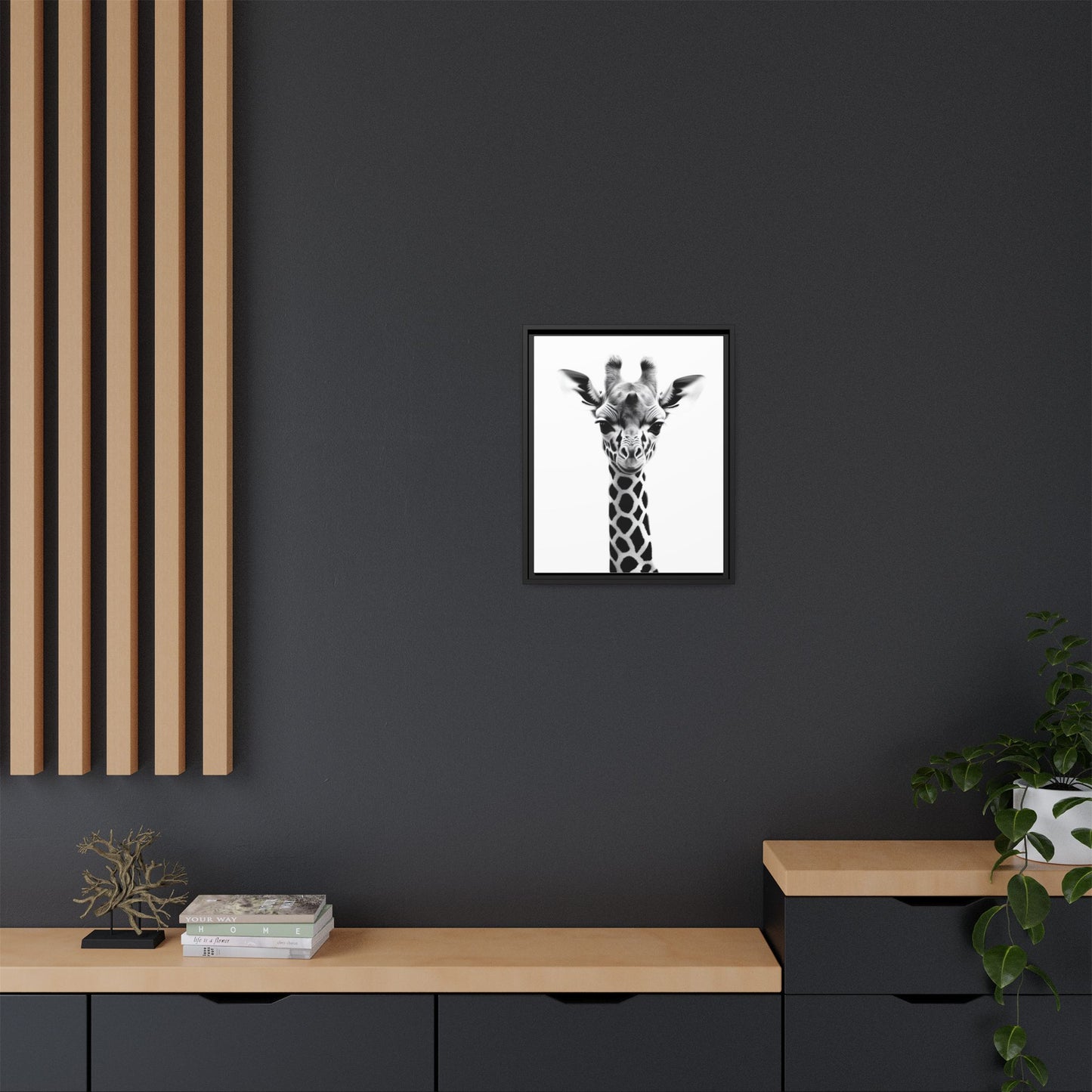 Baby Giraffe Wall Art Black & White Wildlife Photography Print, Cute Giraffe Lover Gift