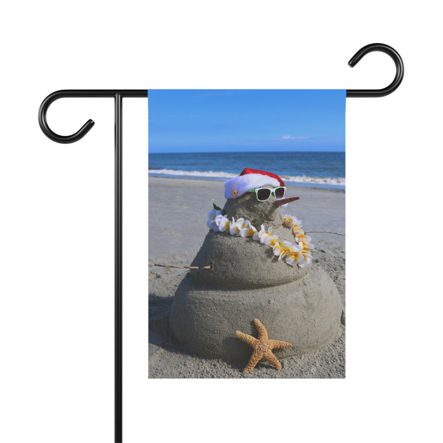 Sand Castle Snowman Garden Flag, Coastal Holiday Decorations, Seaside Holiday Decor