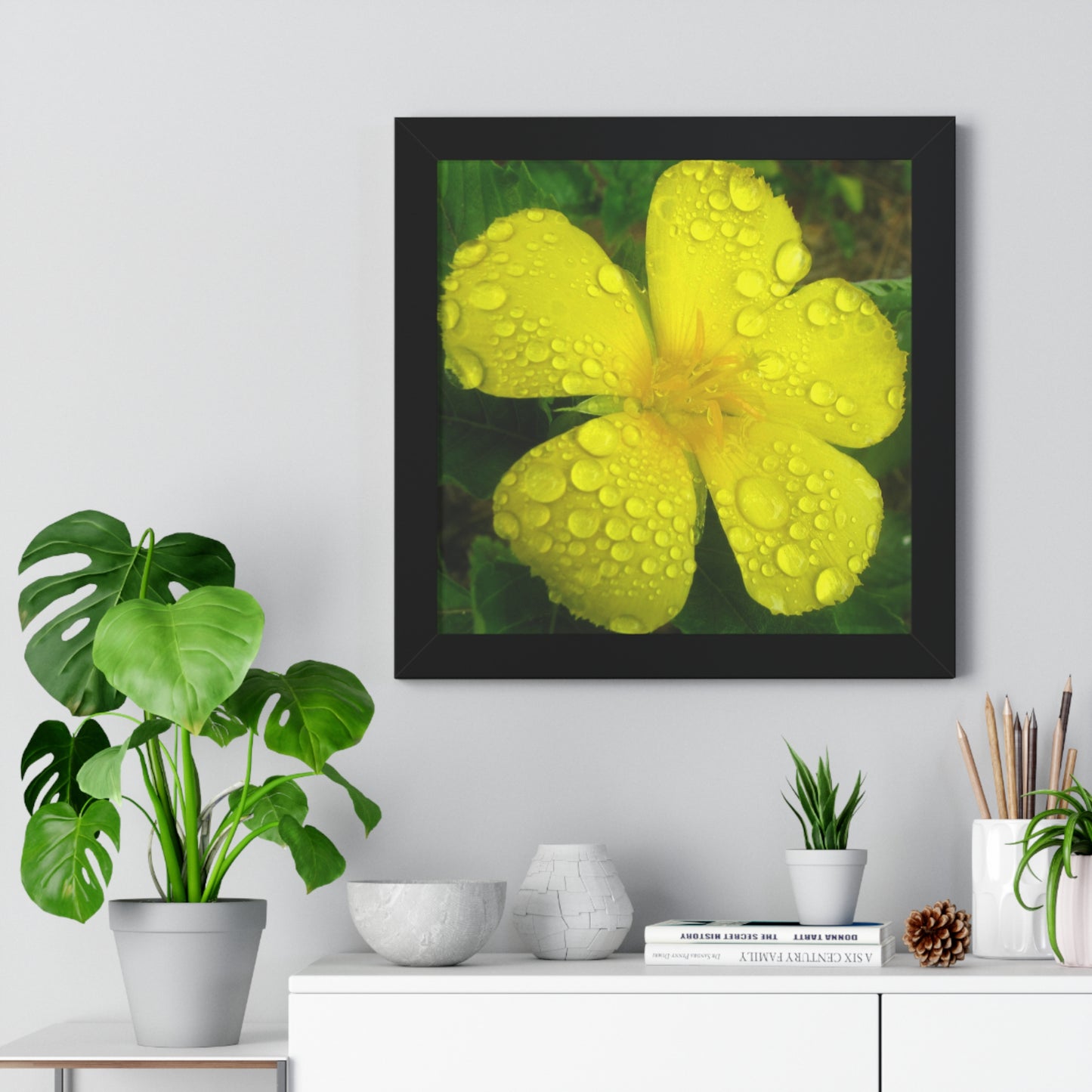 Rain Kissed Yellow Flower Framed Art – Elegant Botanical Wall Decor, Bright Nature Print for Living Room Bedroomift