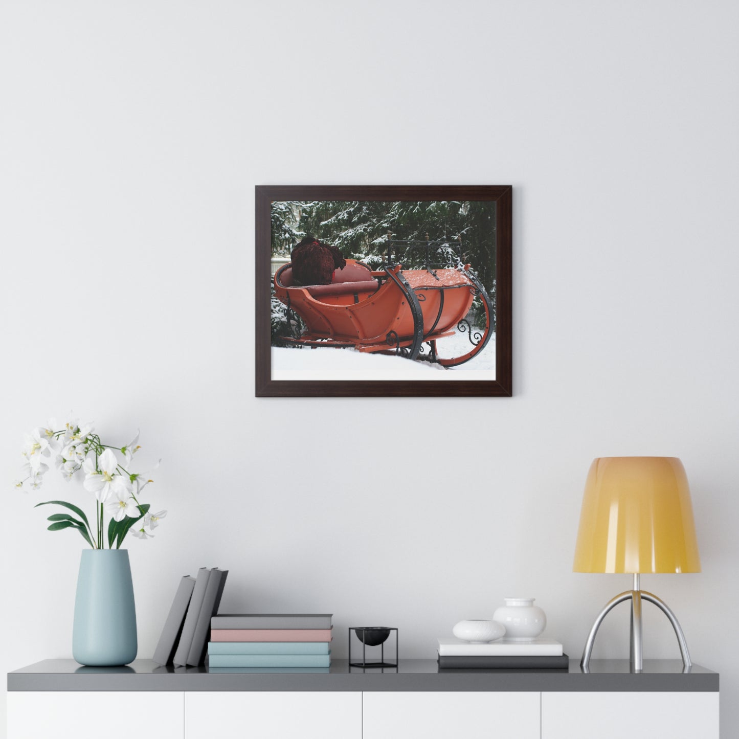 Santa Sleigh Christmas Wall Poster Art Santa's Sleigh Snowy Scene Mantle Art