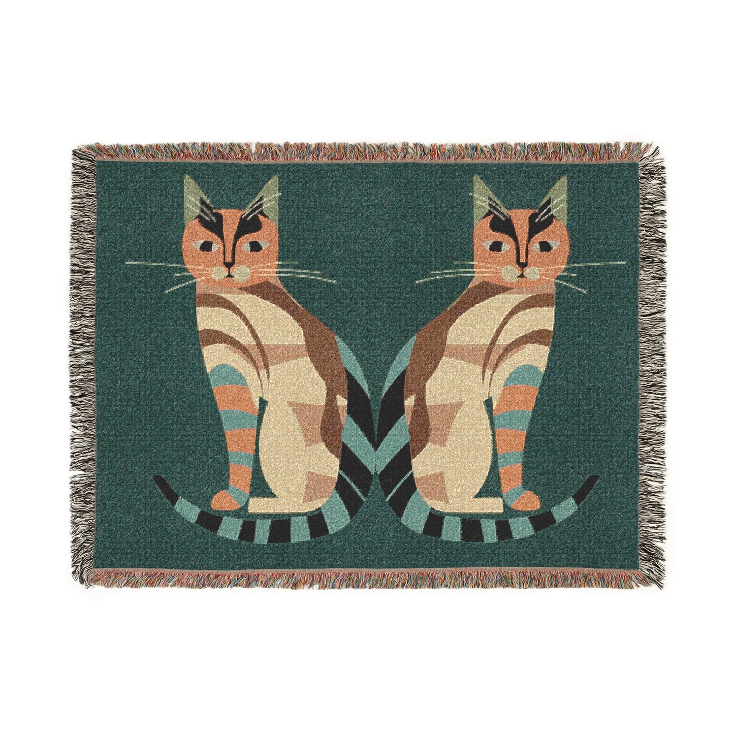 Mid Century Modern Cat Woven Throw Blanket | Retro Feline Decor